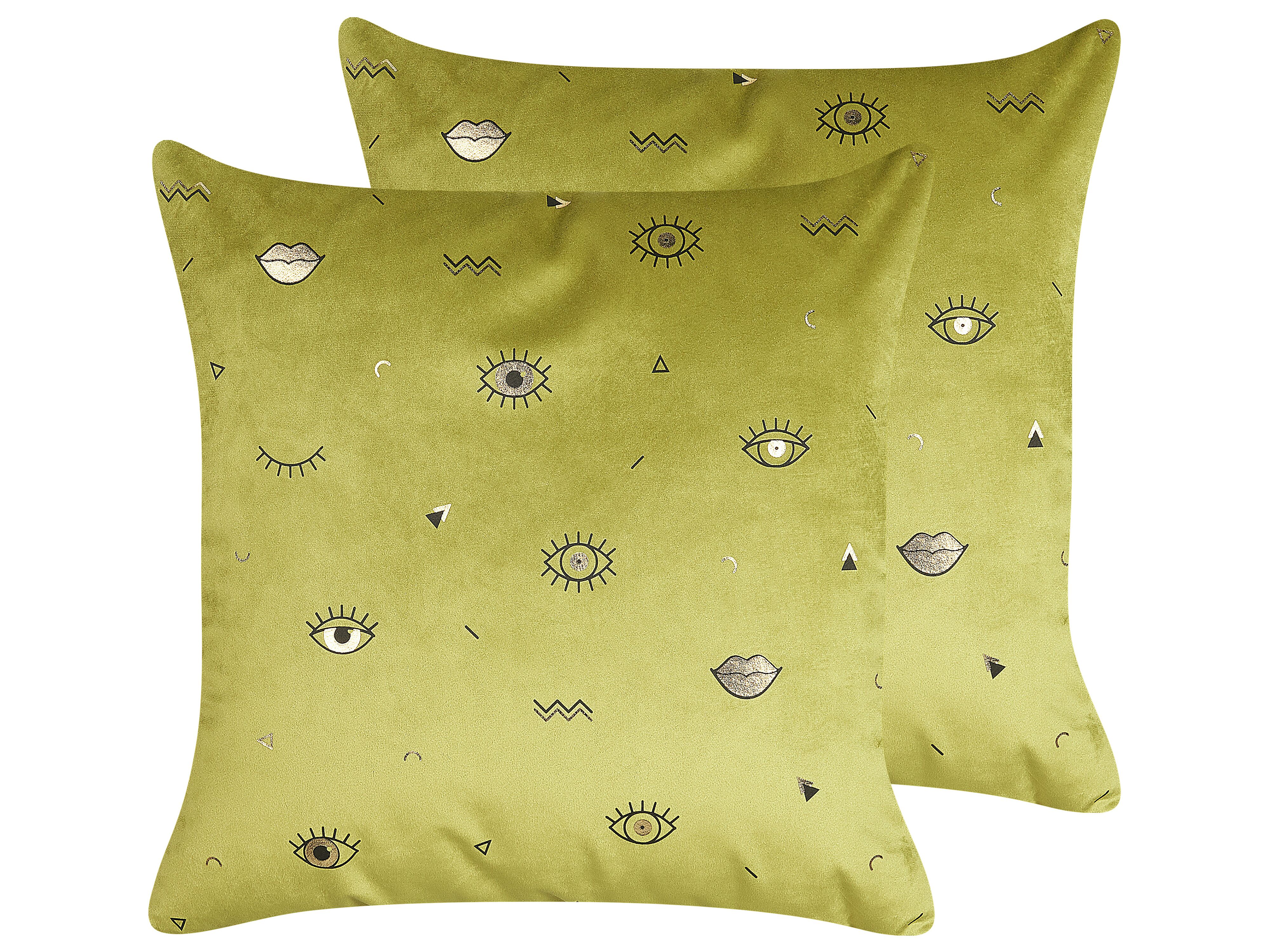 Set of 2 Decorative Cushions AEONIUM Velvet 45 x 45 cm Olive Green Abstract Pattern