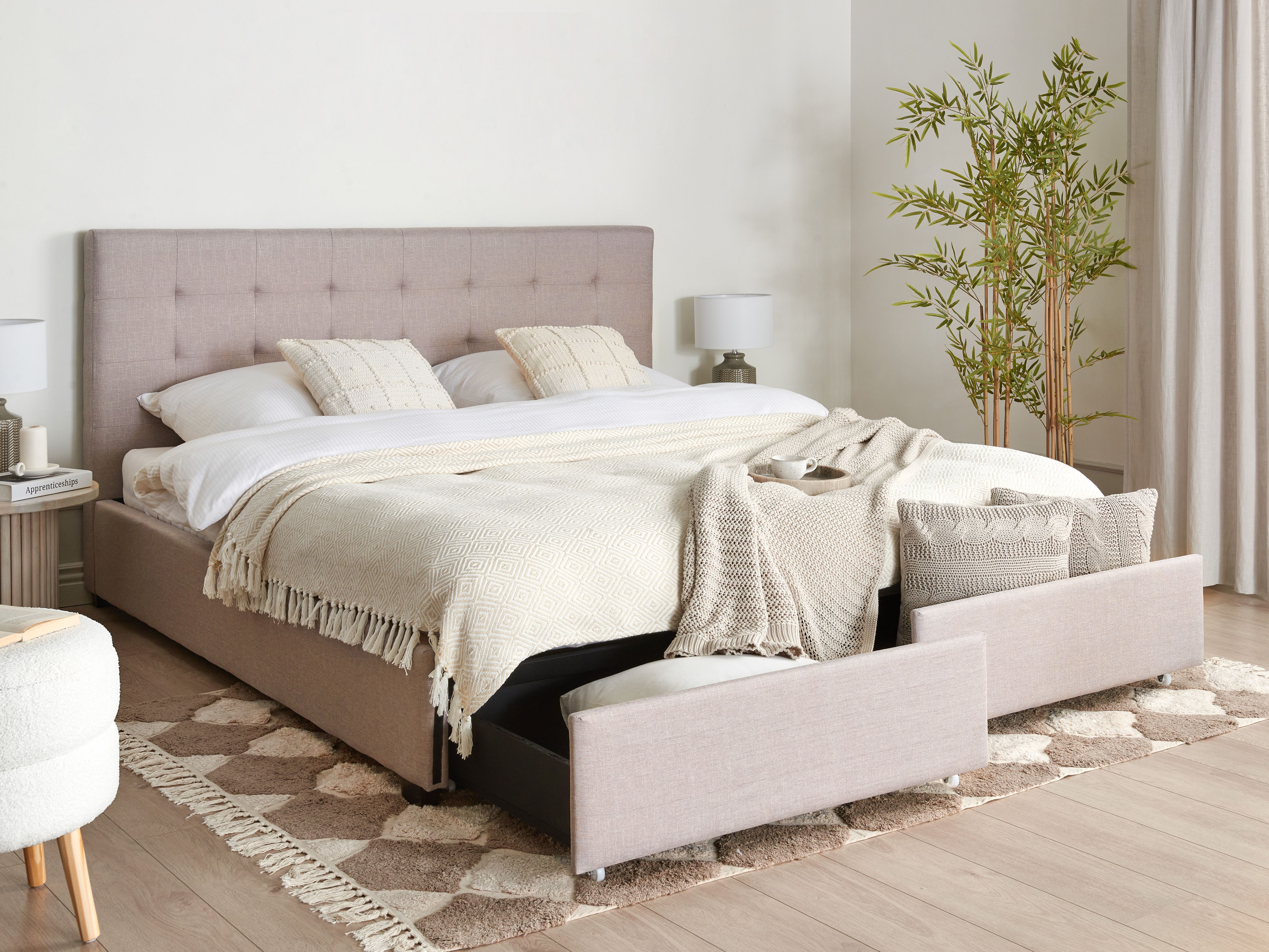 Bed with Storage Drawers Fabric LA ROCHELLE 180 x 200 cm (EU Super King) Light Grey