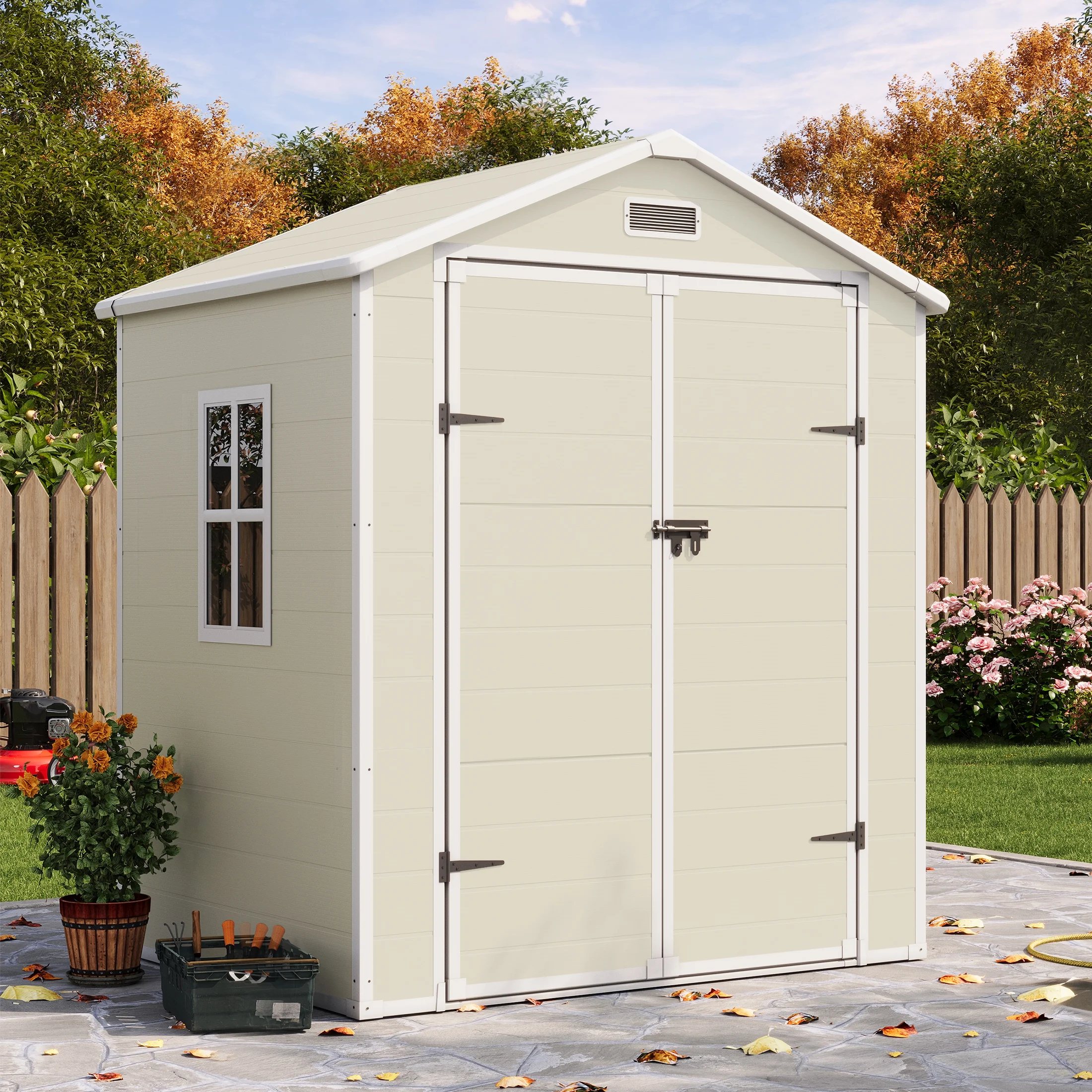 UDPATIO Outdoor Storage Shed 5x3 FT, Resin Garden Shed for Backyard, Patio, Lawn, Grey & White - Image 35