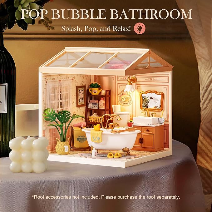 Miniature House Kit with LED Tiny Room Making Kit Expandable Plastic Craft Toy for Creative Play Home