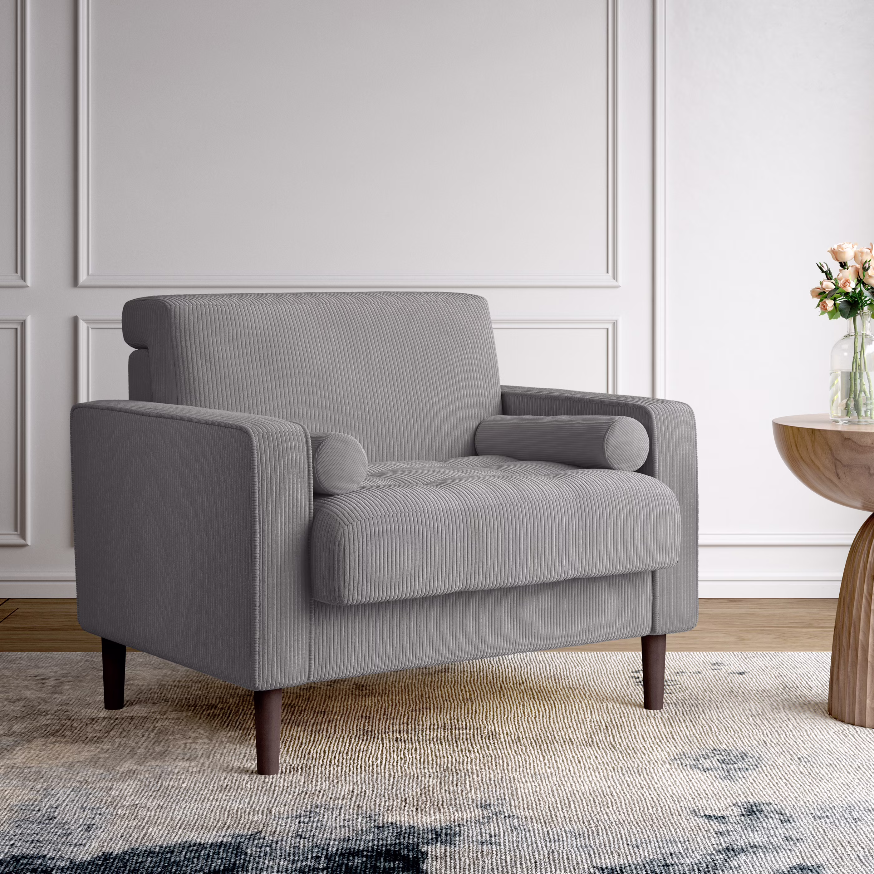 UIXE Corduroy Accent Chair Modern Upholstered Arm Chairs Comfy Reading Armchair with Pillow Armrest Tufted Living Room Single Sofa Lounge Seat, Yellow - Image 13