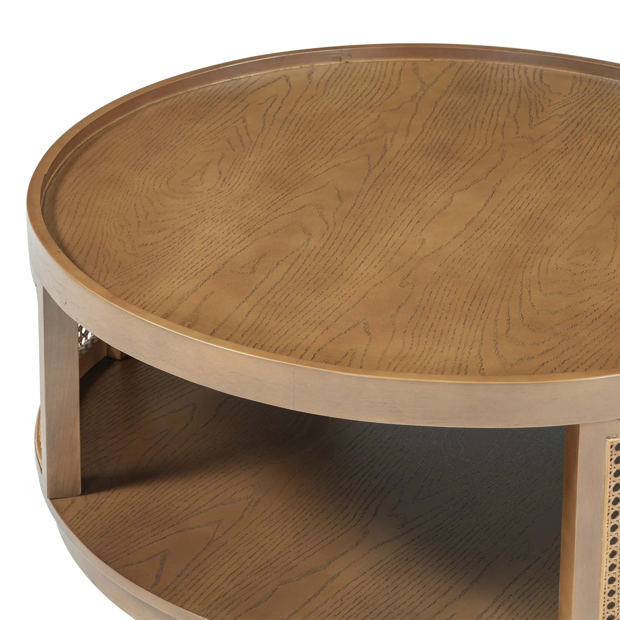 Harper & Bright Designs Rattan Round Coffee Table with Storage Shelf, Round Cane Wood Center Table for Living Room, 37'' Brown - Image 8