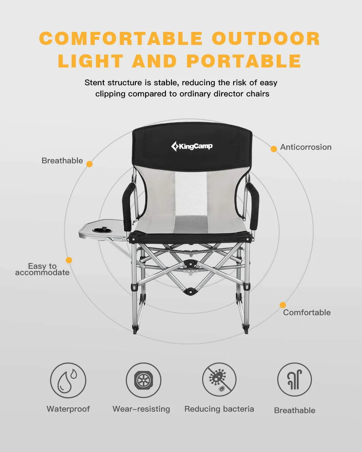 KingCamp 2 Pack Camping Chair Clearance Heavy Duty Folding Mesh with Handle and Side Table for Adult, Black - Image 4