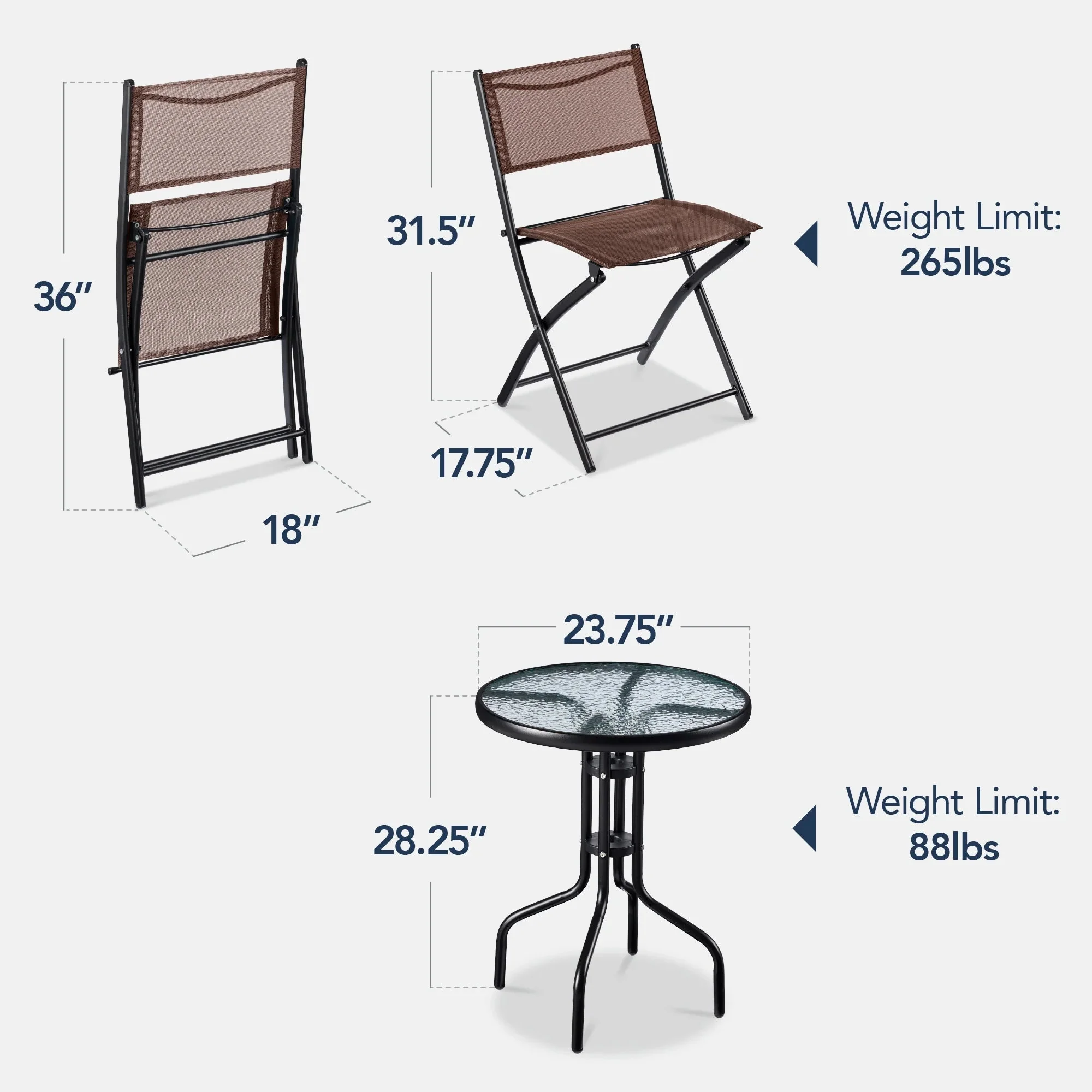Best Choice Products 3-Piece Patio Bistro Dining Set With Glass Tabletop And Folding Chairs - Gray - Image 72 Best Choice Products 3-Piece Patio Bistro Dining Set With Glass Tabletop And Folding Chairs - Gray - Image 72