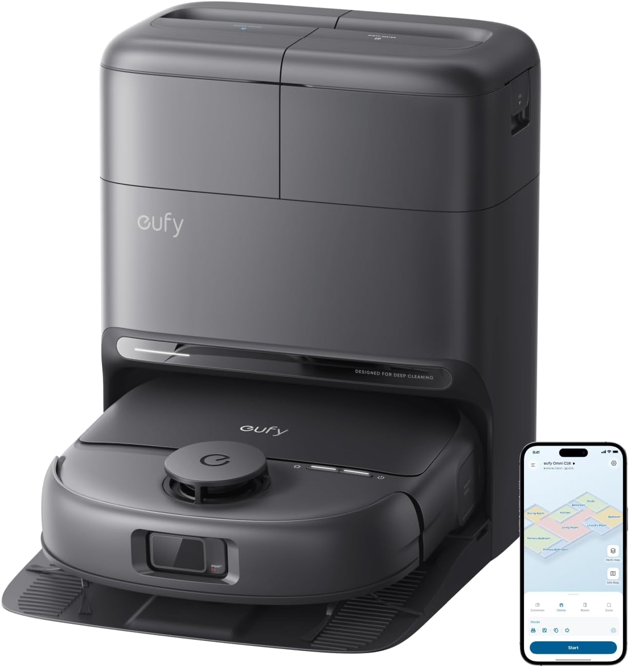 eufy Robot Vacuum C28, HydroJet™ Self-Cleaning Roller Mop, DuoSpiral™ Detangle Brush, 15,000 Pa Turbo High Suction, All-in-One Robot Vacuum