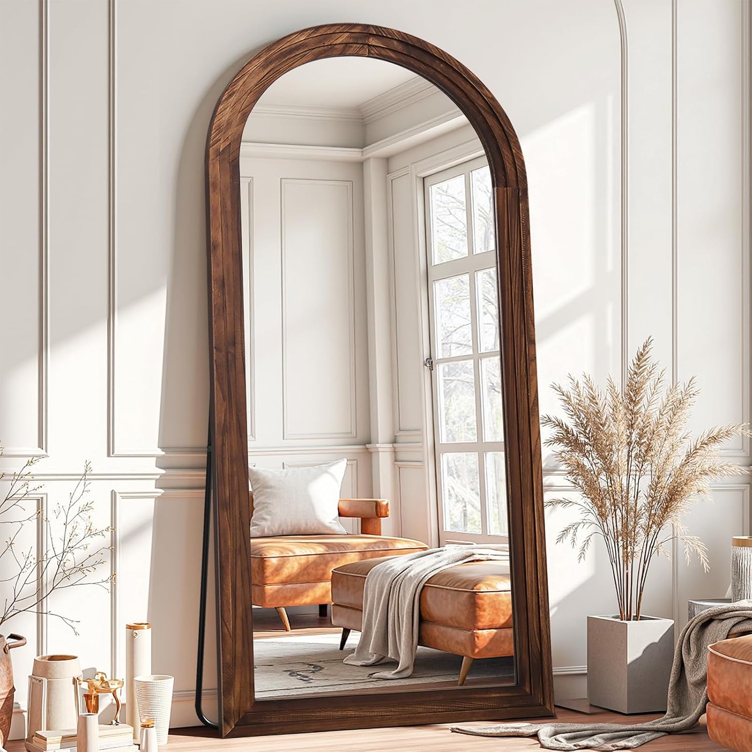 Antok Floor Mirror, Wood Full Length Mirror Wooden Full Body Mirror with Stand, Hanging Mounted for Living Room Cloakroom, 71