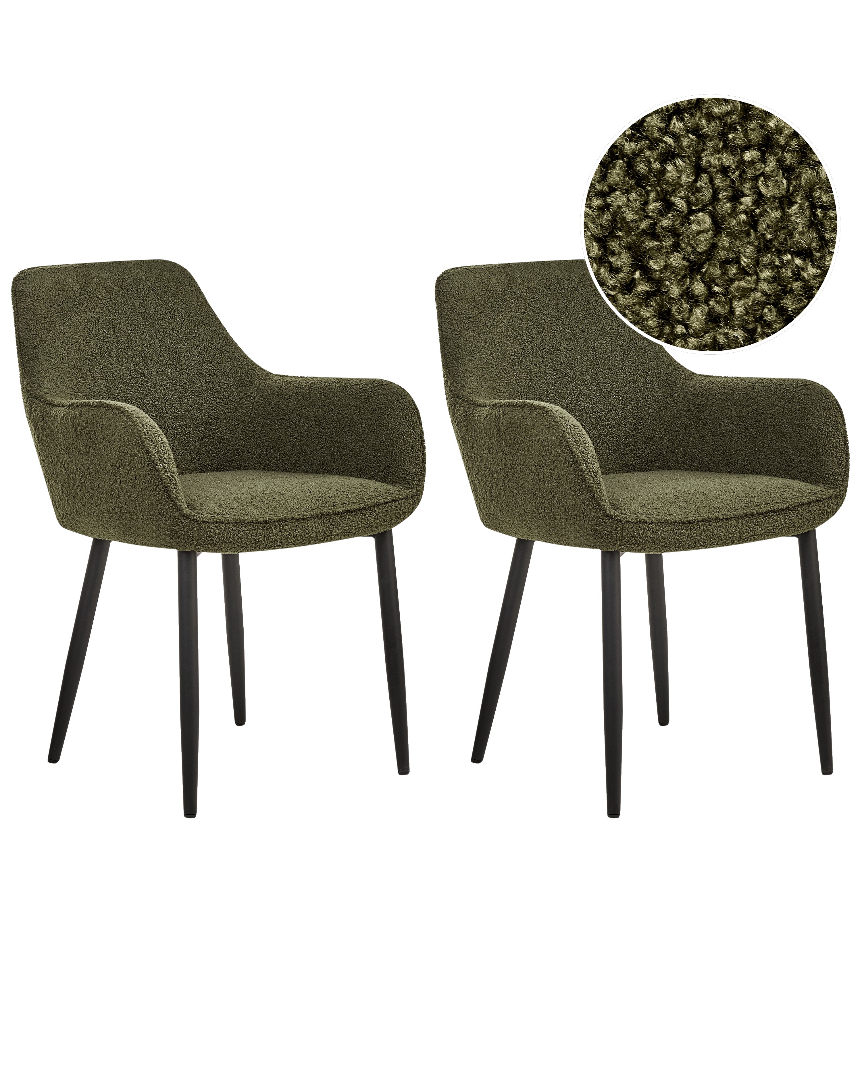 Set of 2 Dining Chairs ALDEN Boucle Dark Green