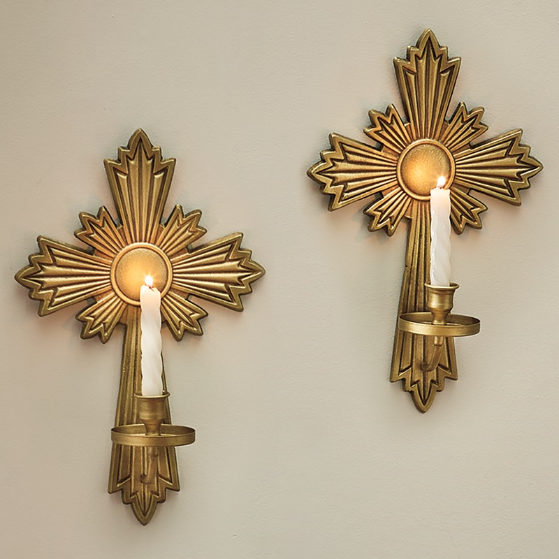 Set of 2 Golden Cross Taper Sconces - MIDNIGHT VELVET CATALOG
