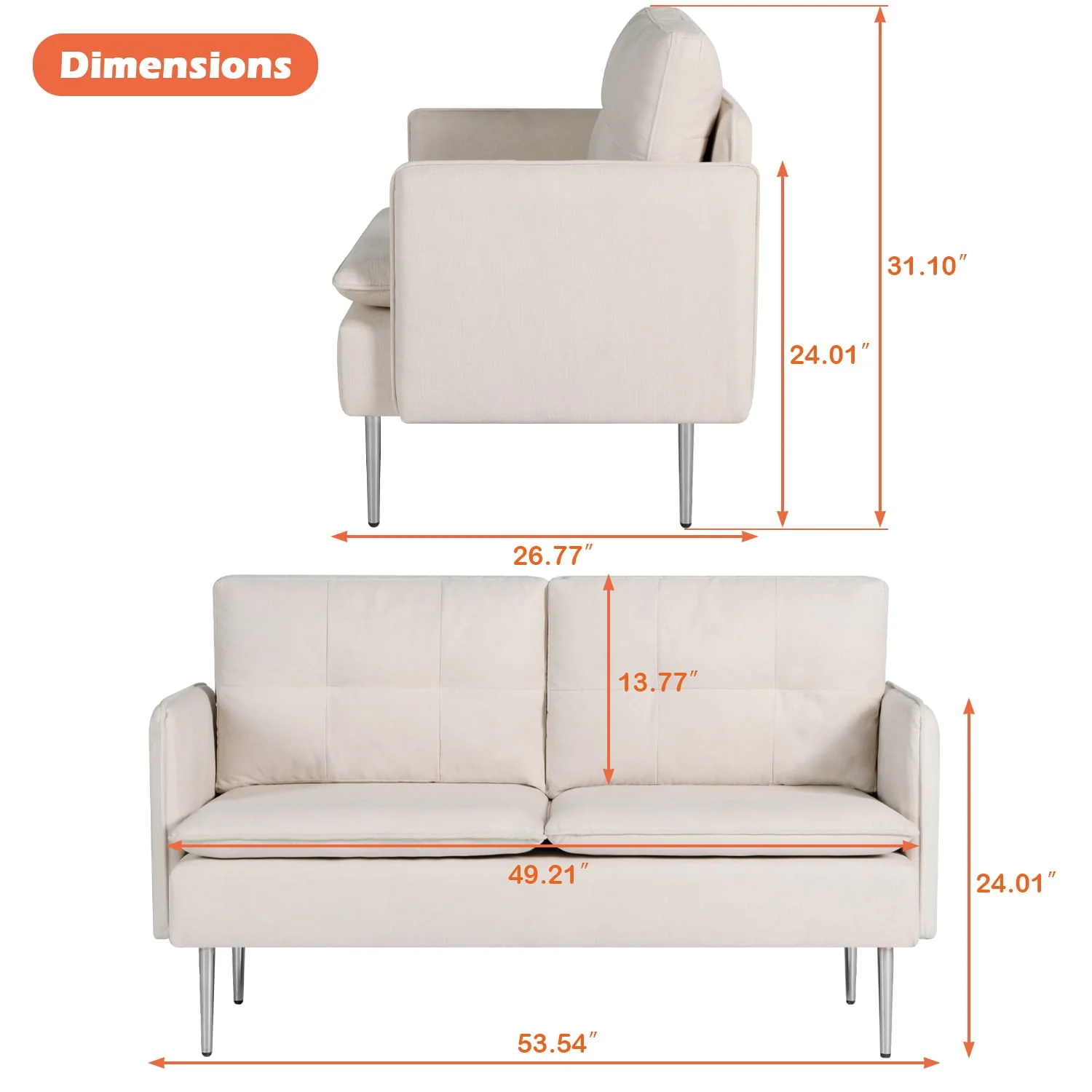 Modern Loveseat Sofa for Small Space Tufted Cushions Soft Sectional 2-Seat Couch for Living Room, Office, Apartment