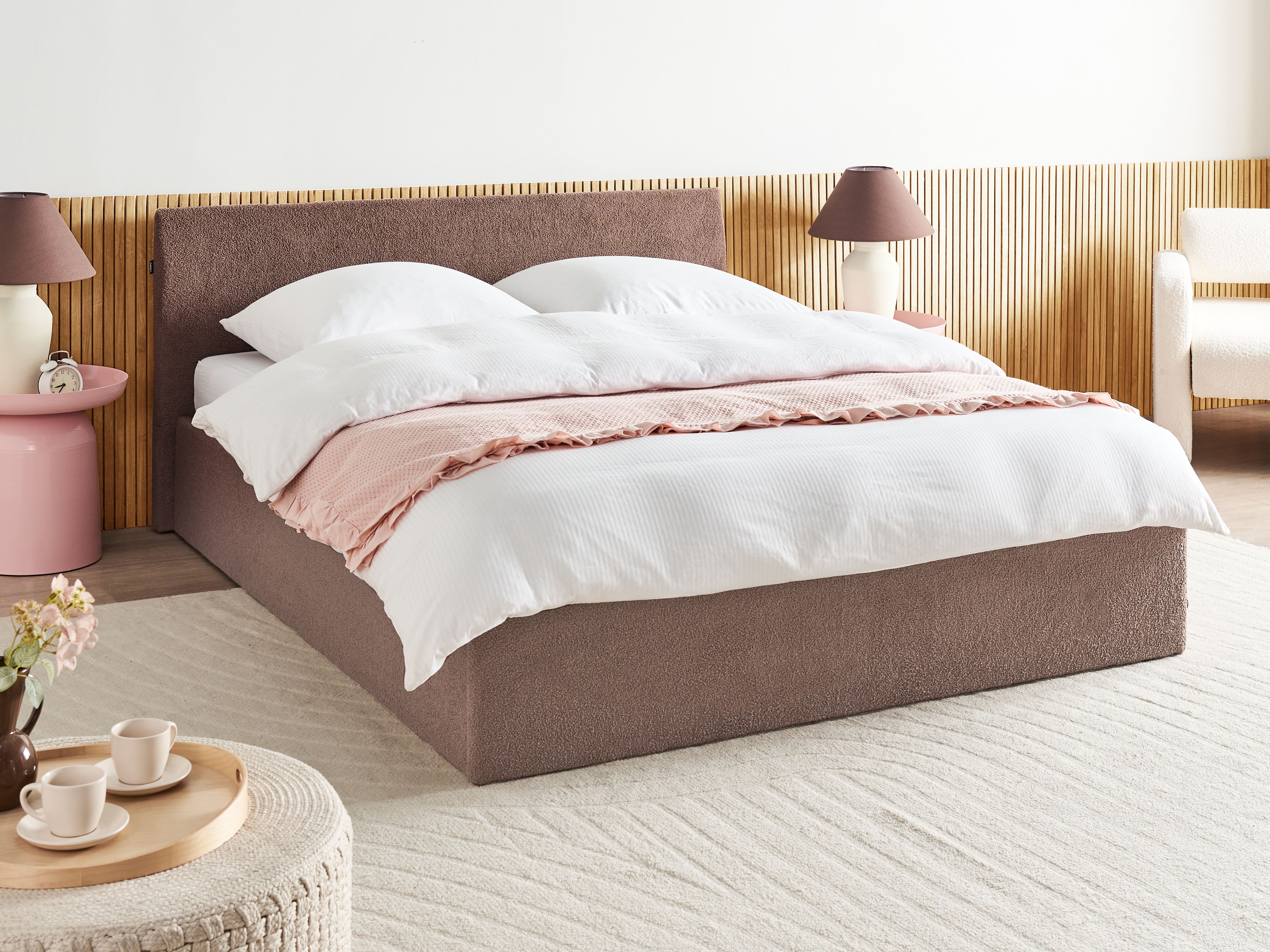 Ottoman Bed Boucle ORBEY 180 x 200 cm (EU Super King) Brown