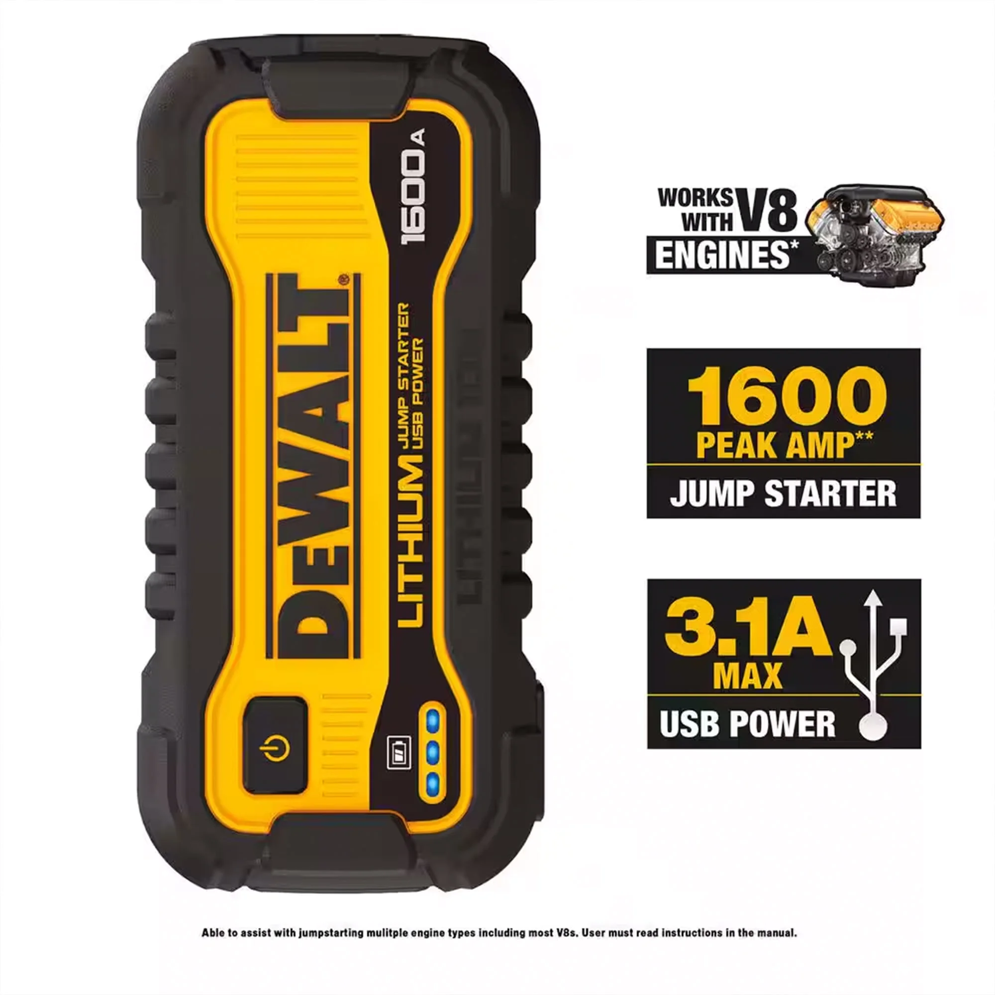 DeWalt 1600 Peak Amp Lithium Jump Starter with USB Power Bank DXAELJ16 - Image 4