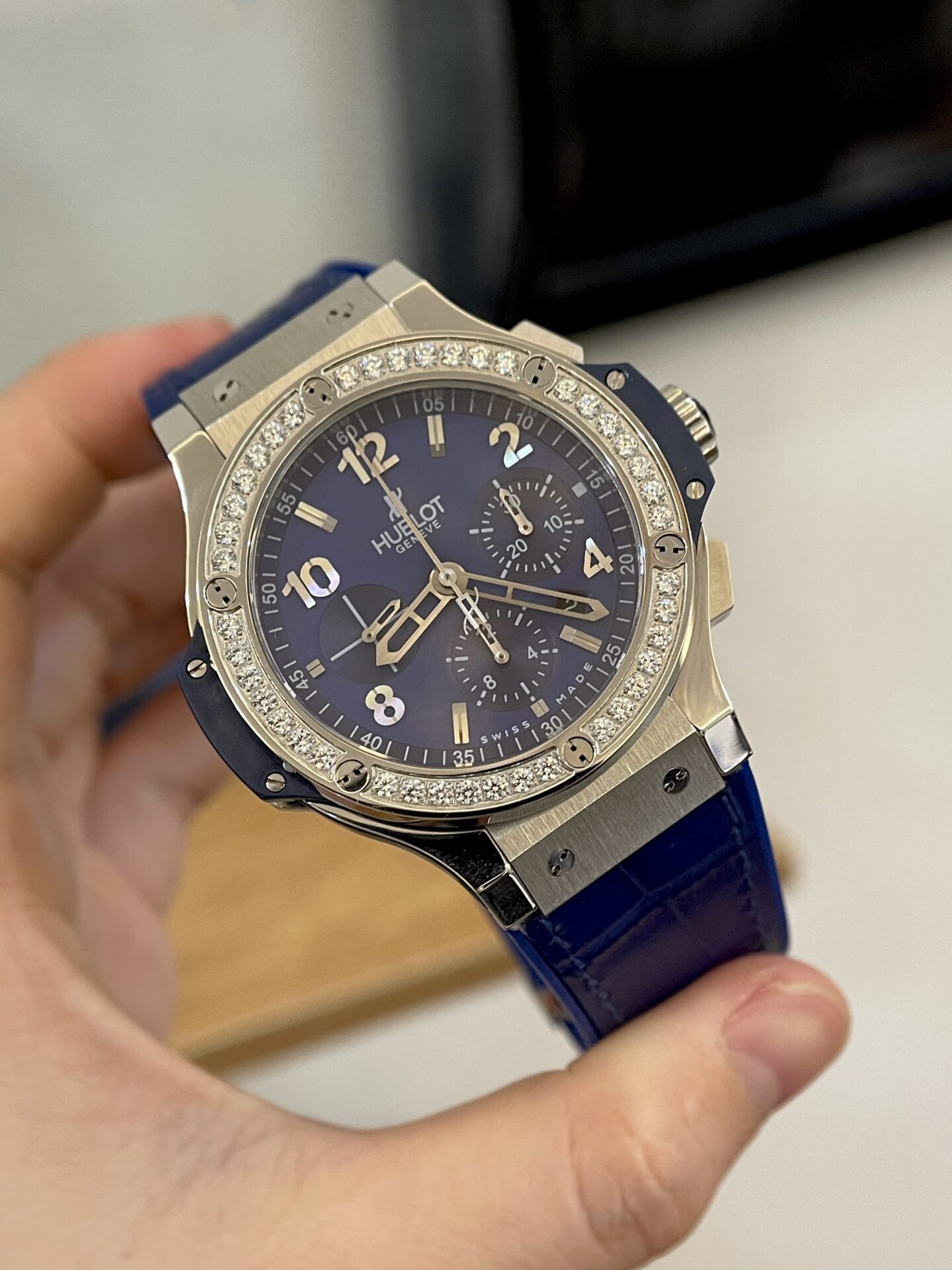 Hublot Big Bang Men s Replica Watch Blue With Diamond Bezel 44mm - Elite Watch Atelier