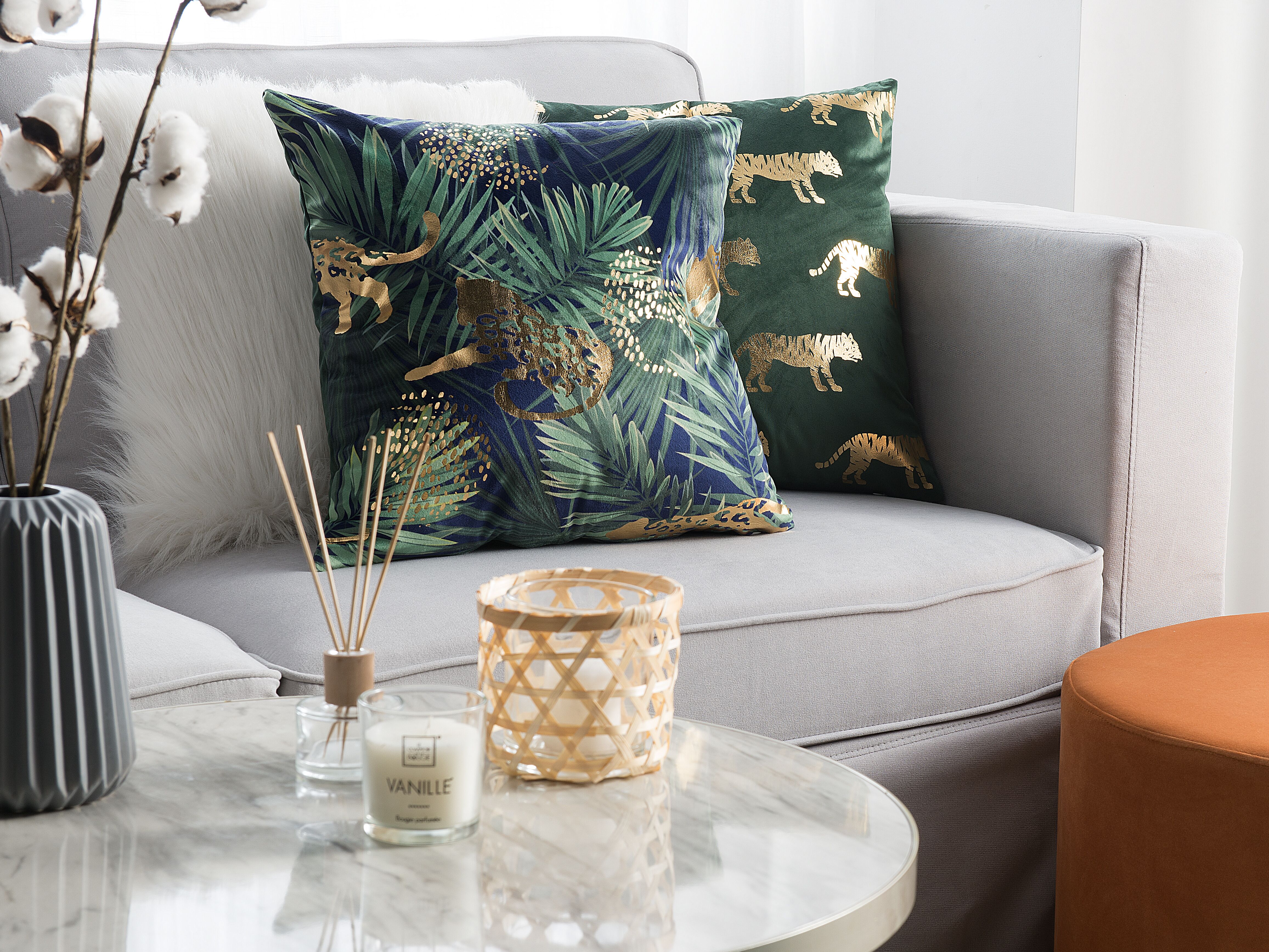 Set of 2 Decorative Cushions BELLEROSE Velvet 45 x 45 cm Dark Green Plant Pattern