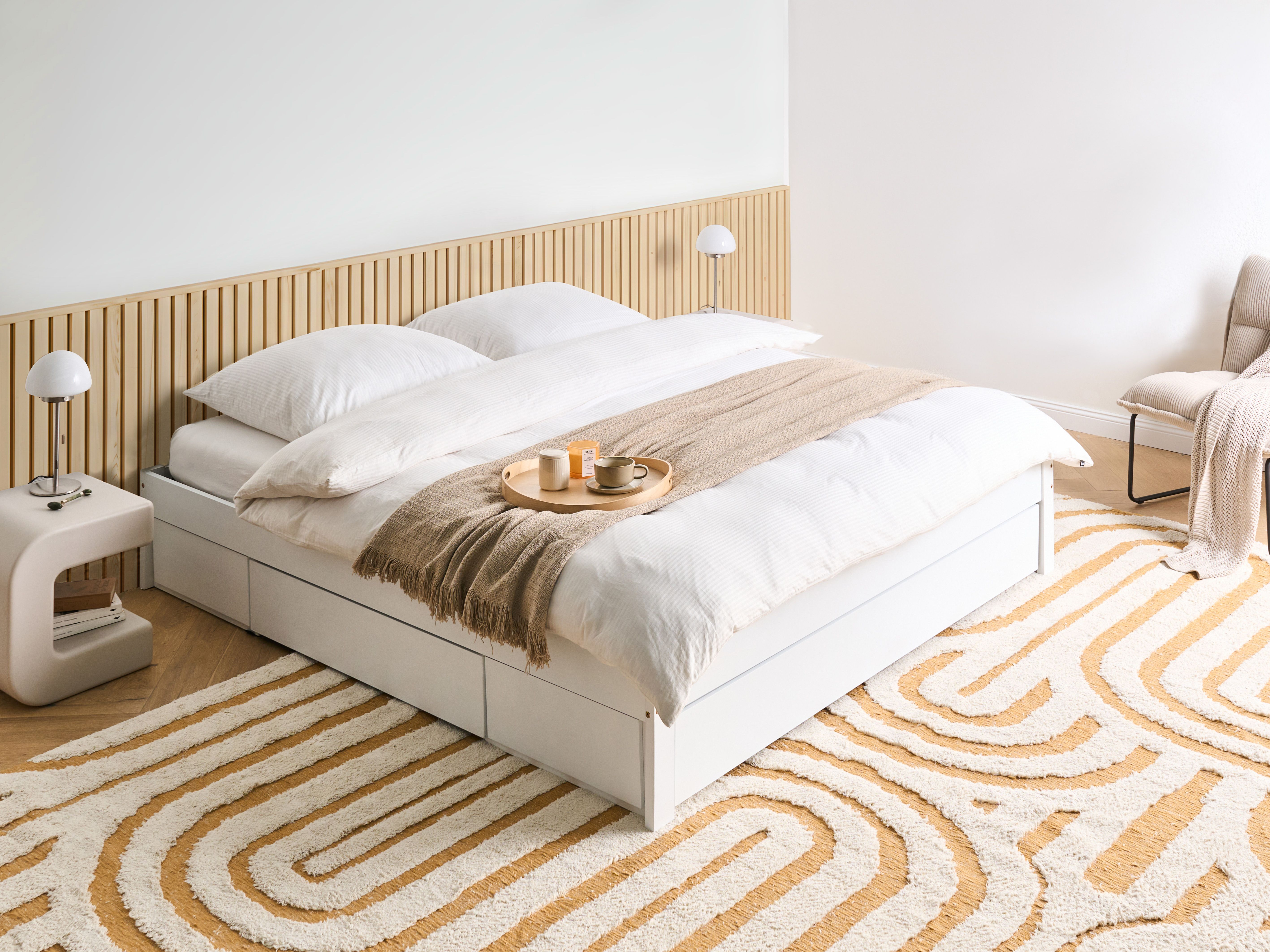 Bed with Storage Drawers without Headboard Wood GIAT 180 x 200 cm (EU Super King) White