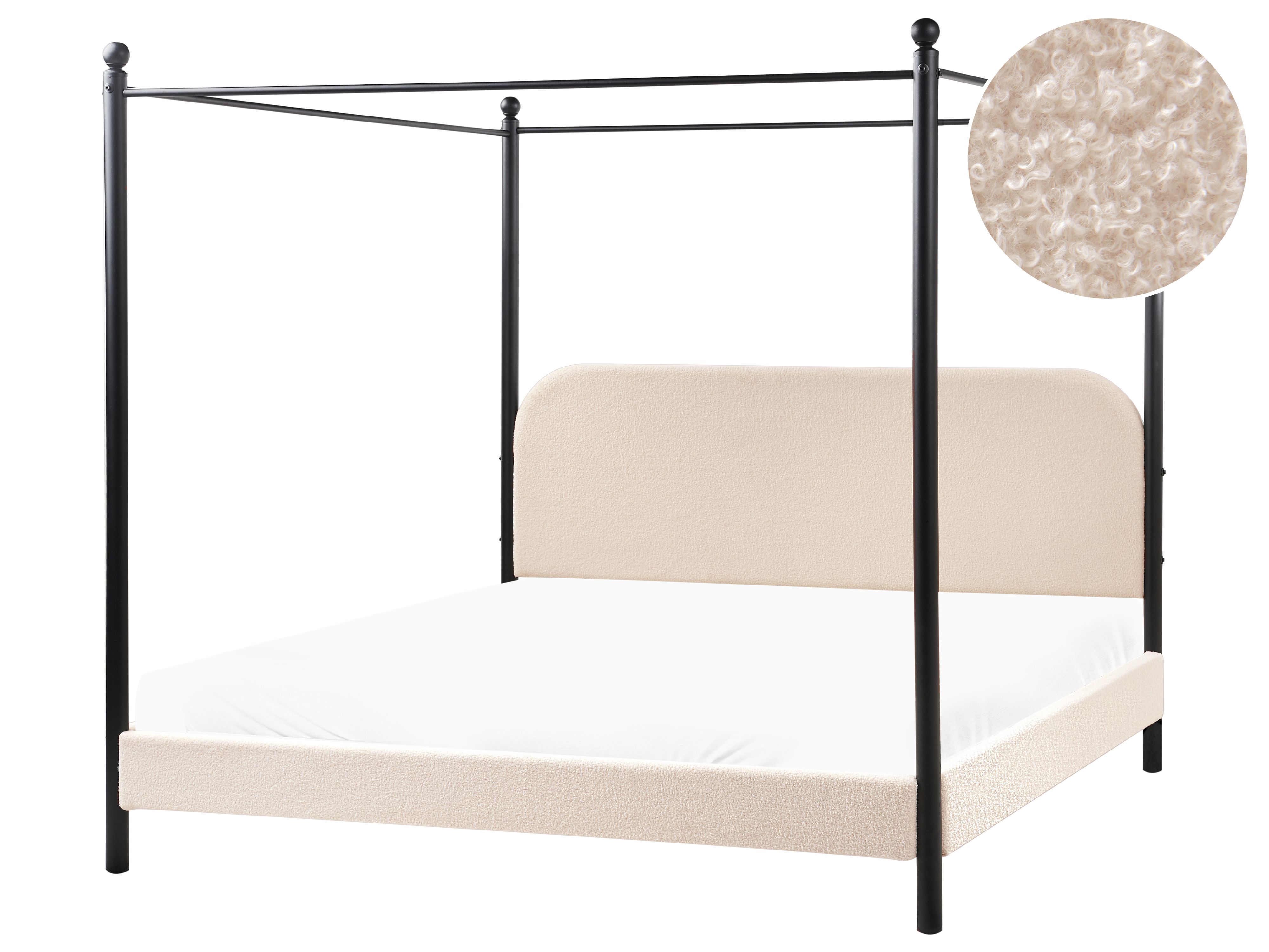 Four Poster Bed Boucle DANNEMOIS 180 x 200 cm (EU Super King) Beige
