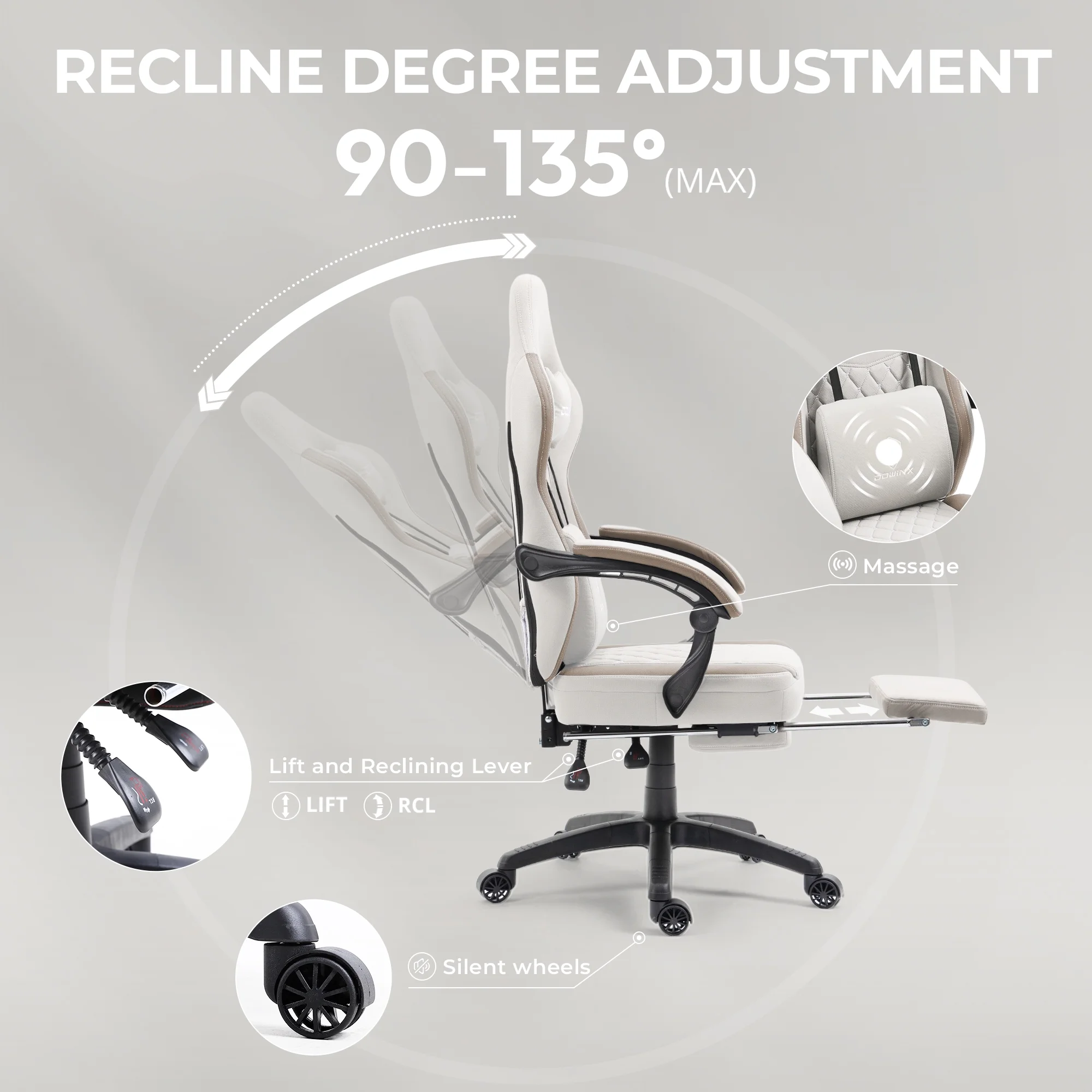 Dowinx Gaming Chair with Pocket Spring Cushion, Breathable Fabric Computer Chair with Gel Pad, Comfortable Office Chair with Storage Bag, Massage Game Chair with Footrest, Green - Image 22