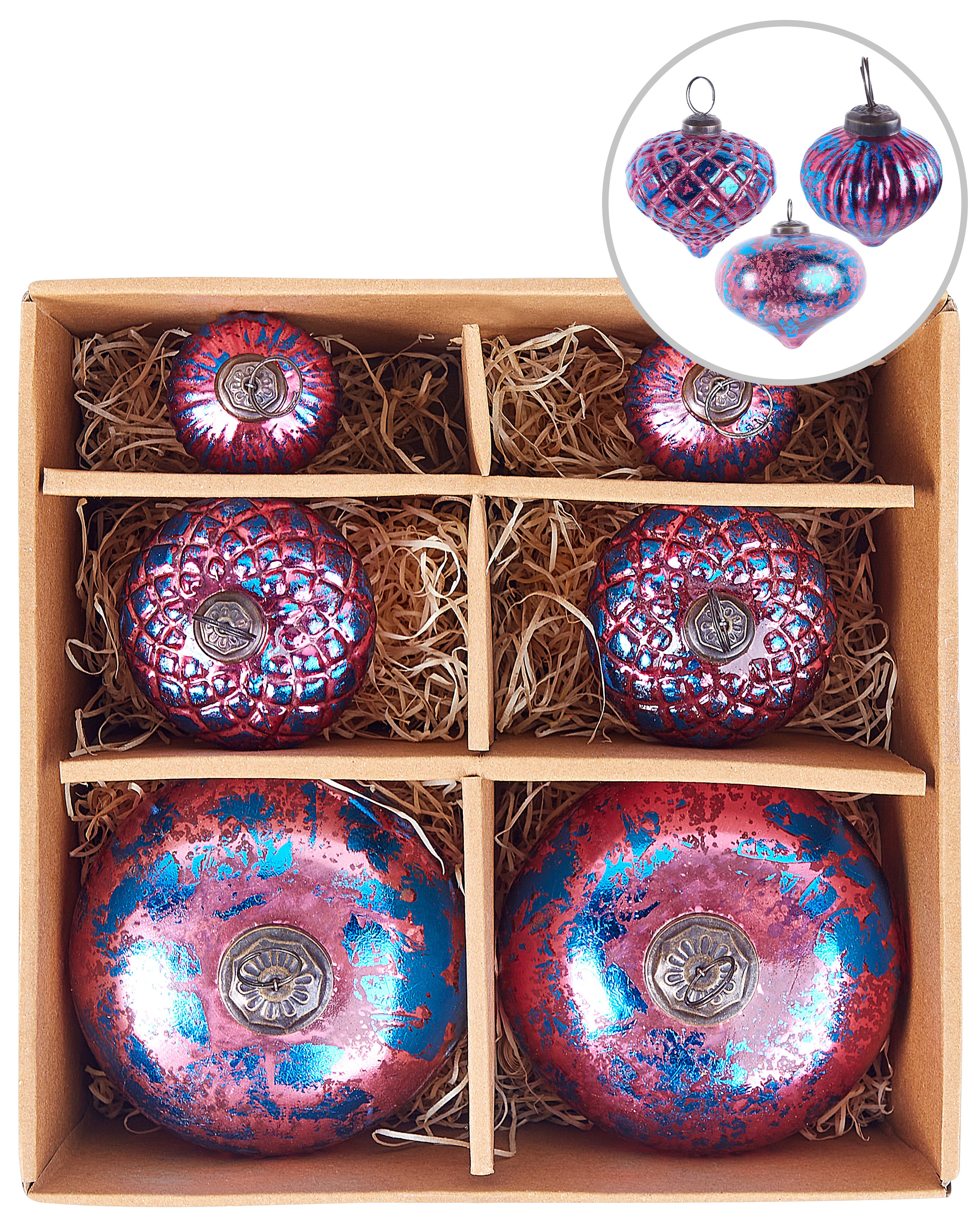 Set of 6 Baubles ASTRALE Glass Pink