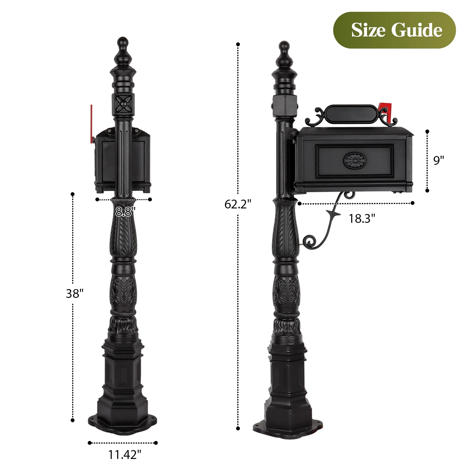 Betisef Large Cast Aluminum Mailbox Barcelona Decorative Post Mail Box Combination Stratford Heavy Duty - Image 11