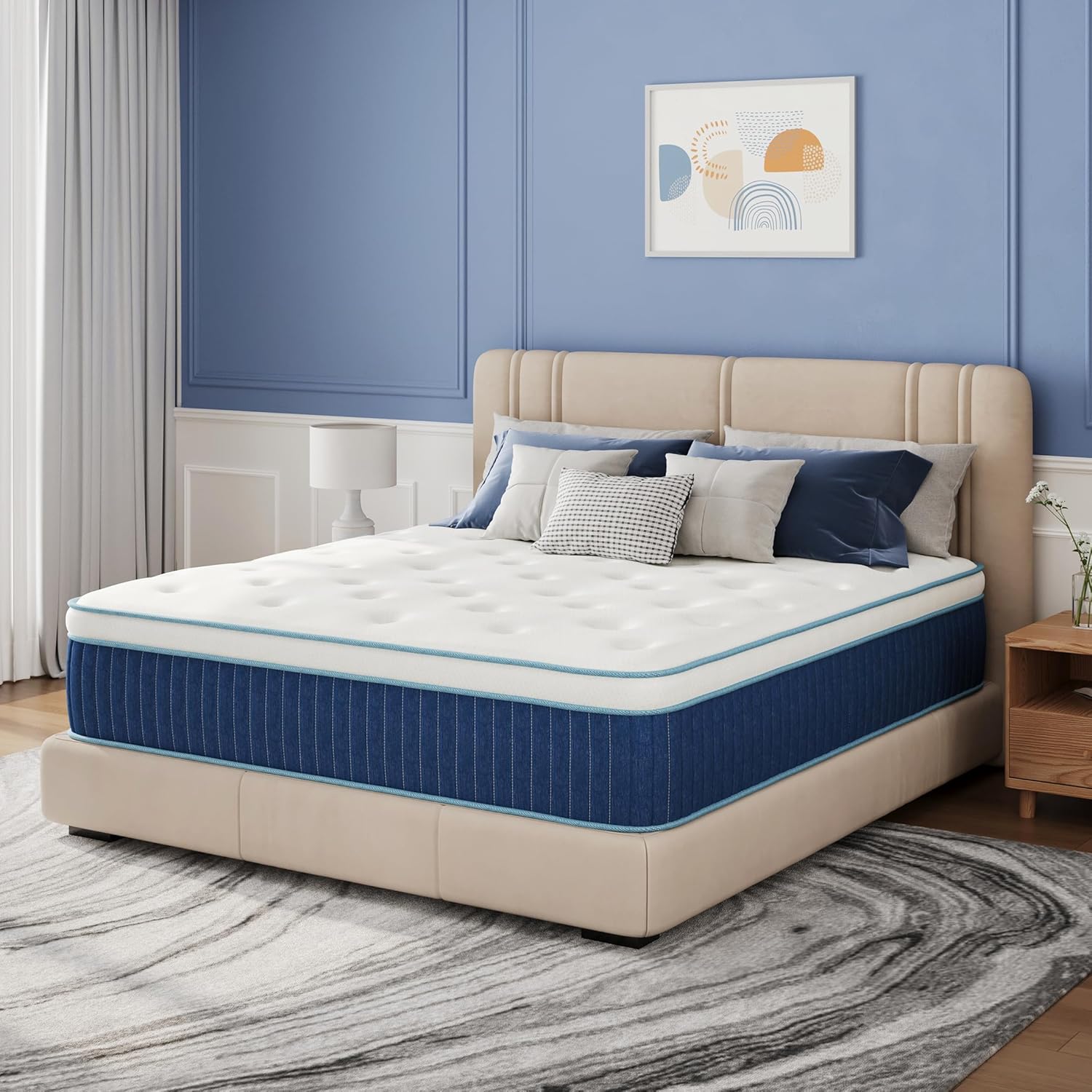 EGOHOME 12 Inch Hybrid Mattress, Queen Mattress in a Box, Fiberglass Free, Just Right Medium Feel, Enhanced Motion Isolation & Edge Support, CertiPUR-US Certified, 60