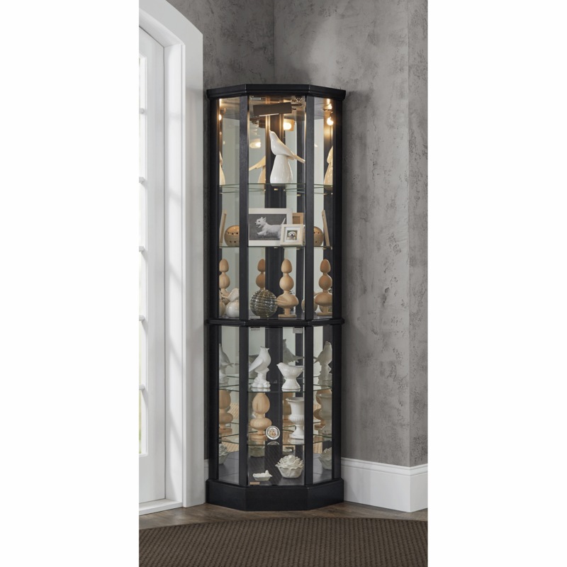Lighted Corner Curio Display Cabinet with Glass Shelves - MIDNIGHT VELVET CATALOG