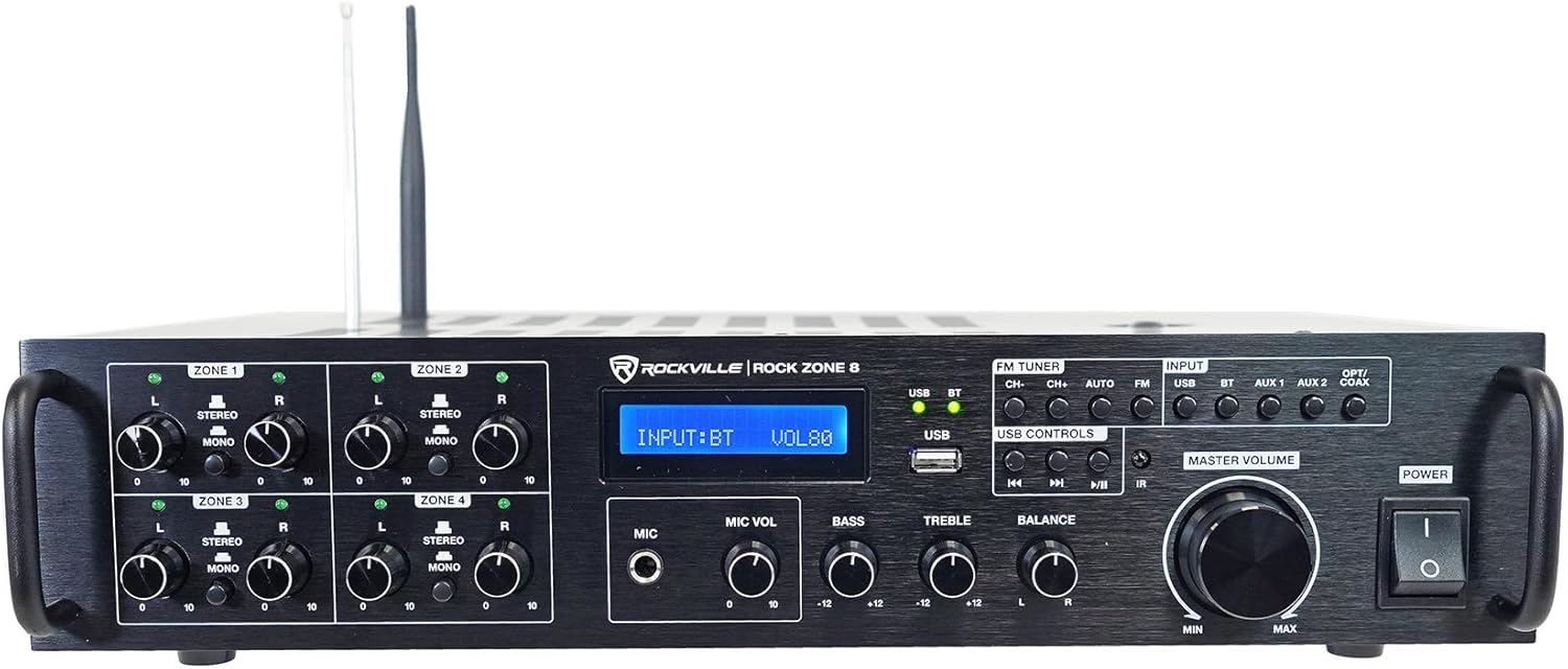 Rockville Rock Zone 8 Channel 1000W Commerical Receiver for Restaurant/Bar/Cafe