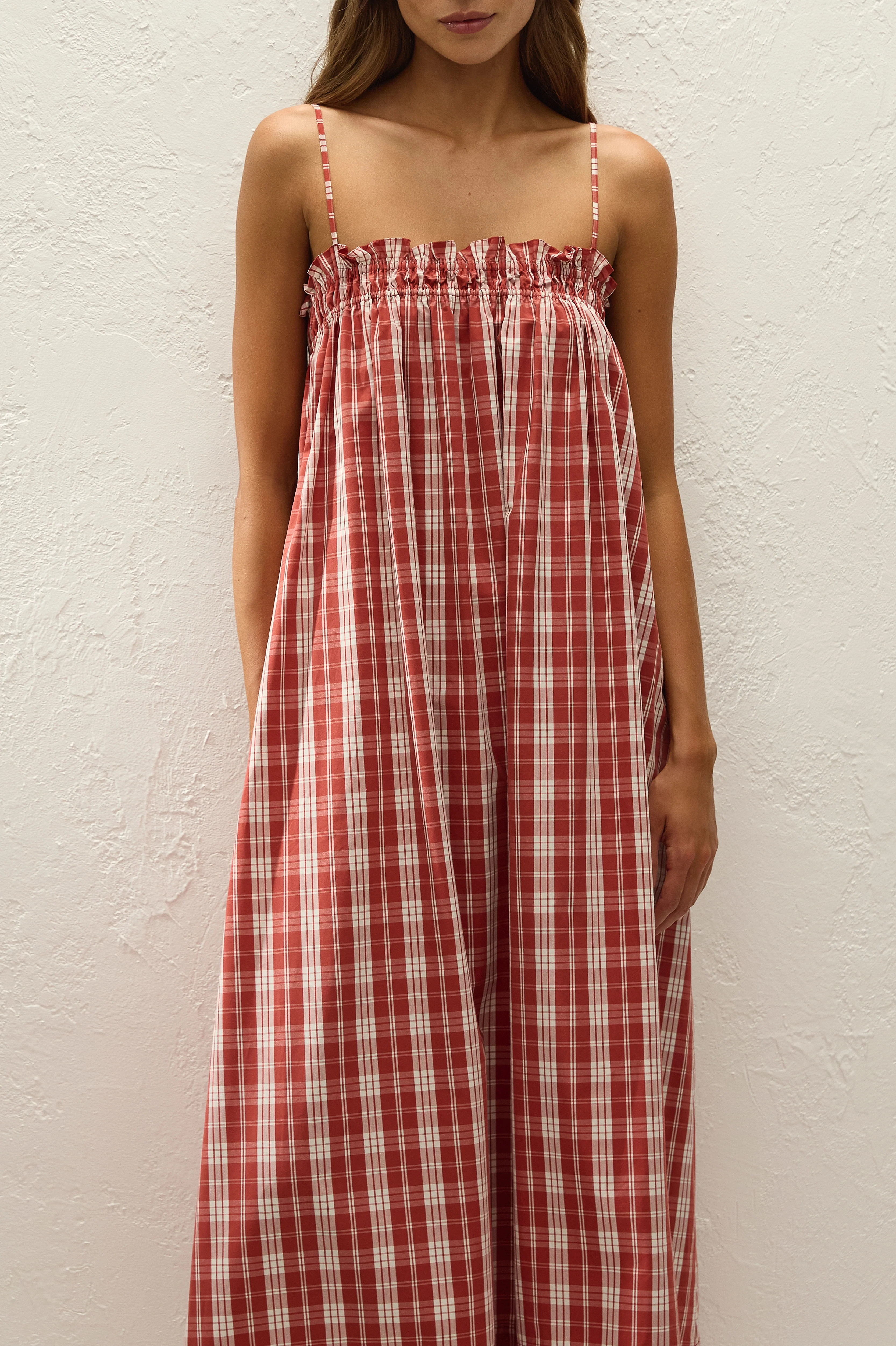 Gerta Midi Dress Ines Check Terra Rosso