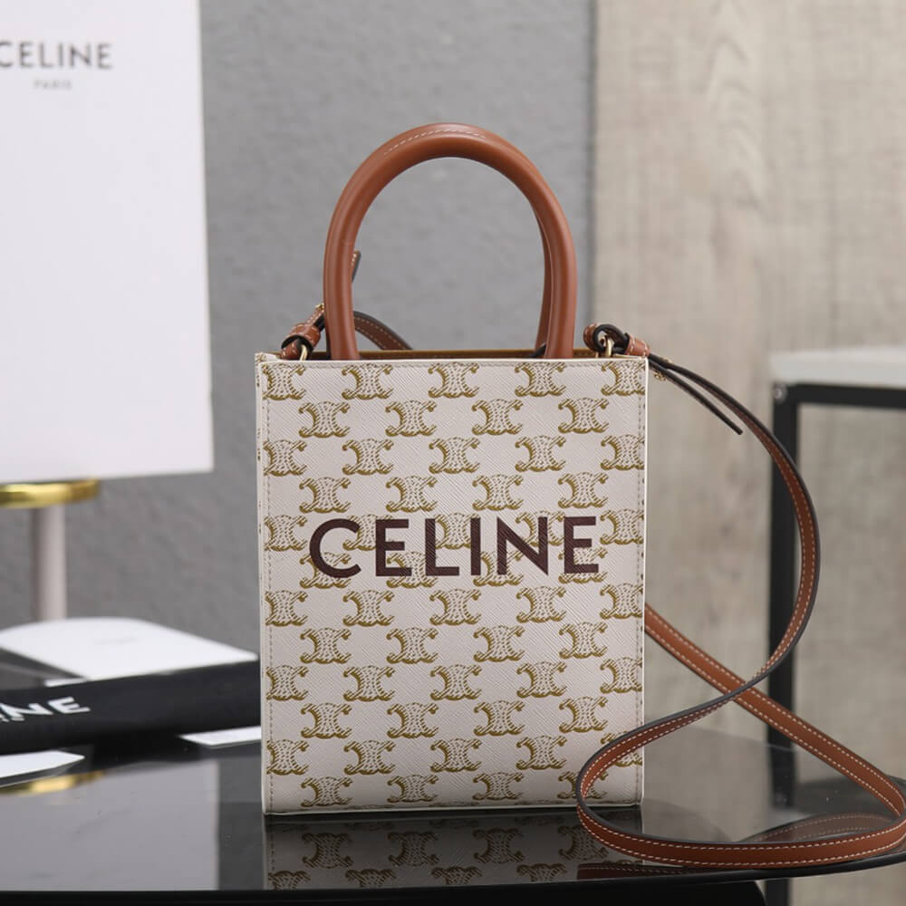Celine Mini Vertical Cabas Bag in Triomphe Canvas With Celine Print