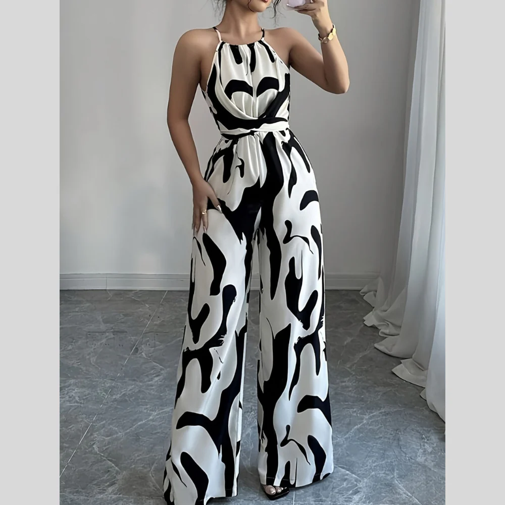 Abstract Print Sleeveless Wide Leg Jumpsuit - ZKZOOK