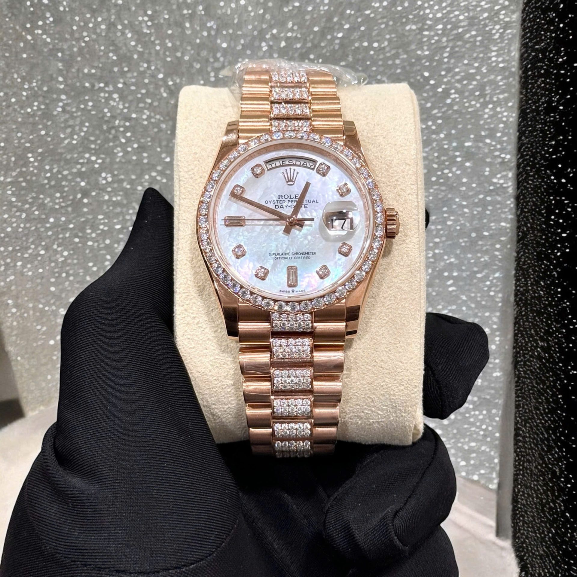 Rolex Day-Date Replica Watch Gold Wrapped Moissanite Diamonds Hong Kong 36mm - Elite Watch Atelier