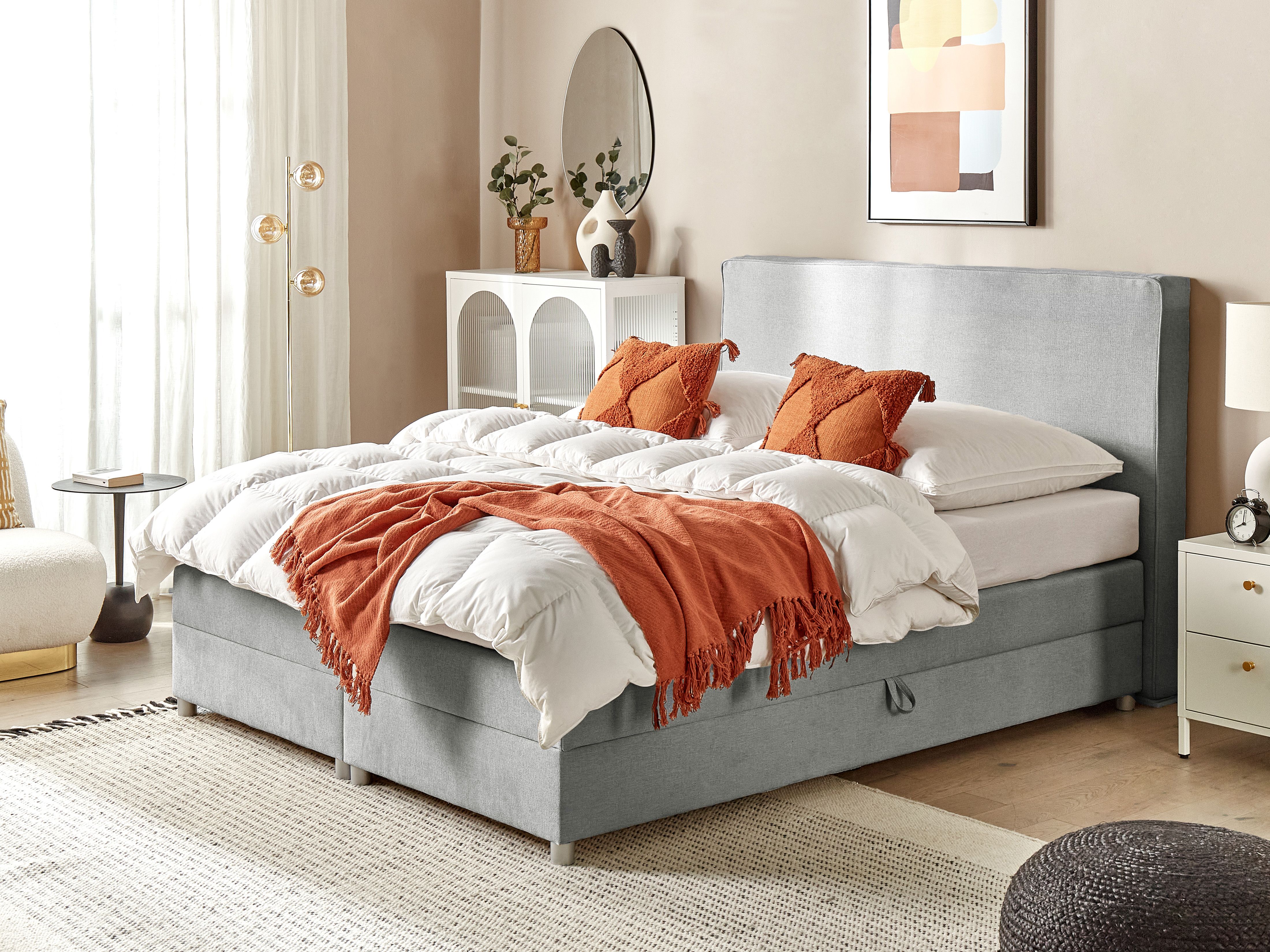 Divan Bed with Storage Fabric MINISTER 180 x 200 cm (EU Super King) Light Grey
