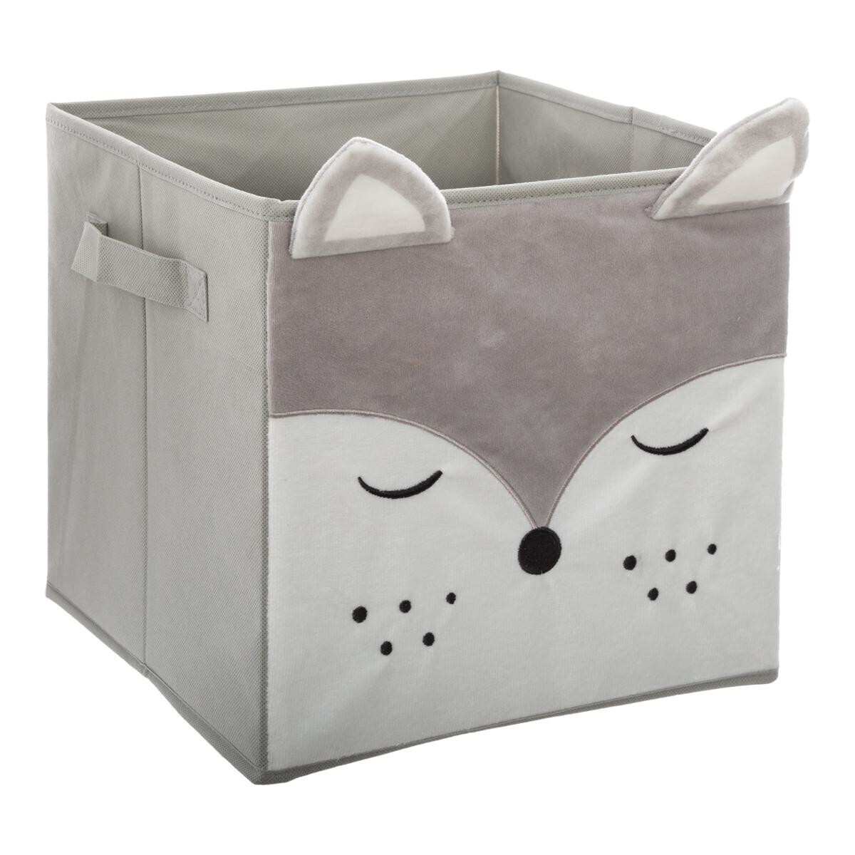 Storage bin "Fox" Grey velvet, 29x29 cm