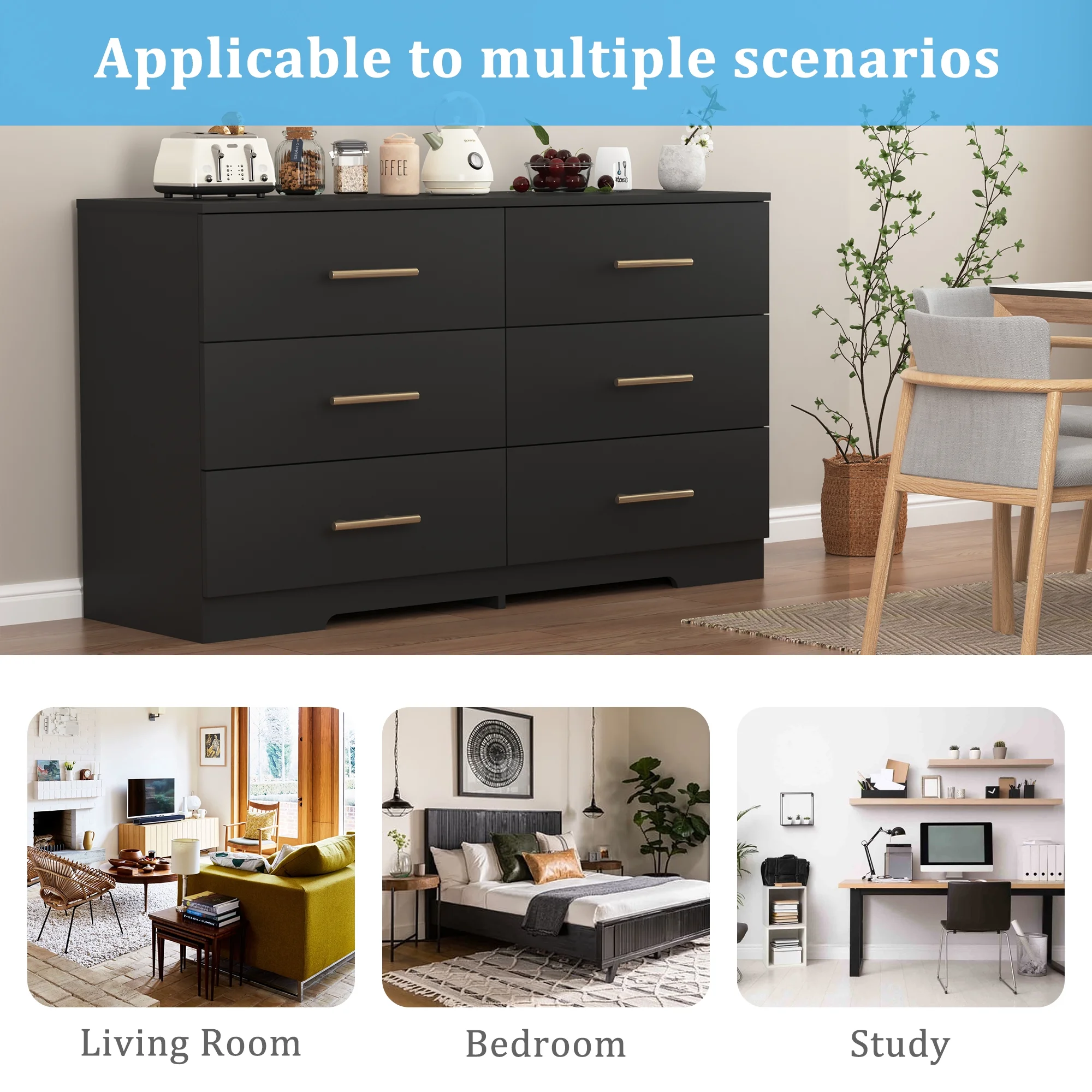 Kadyn White Chest of Drawer, 6 Double Drawer Dresser for Bedroom, Modern Storage Cabinet for Living Room, Dresser - Image 32