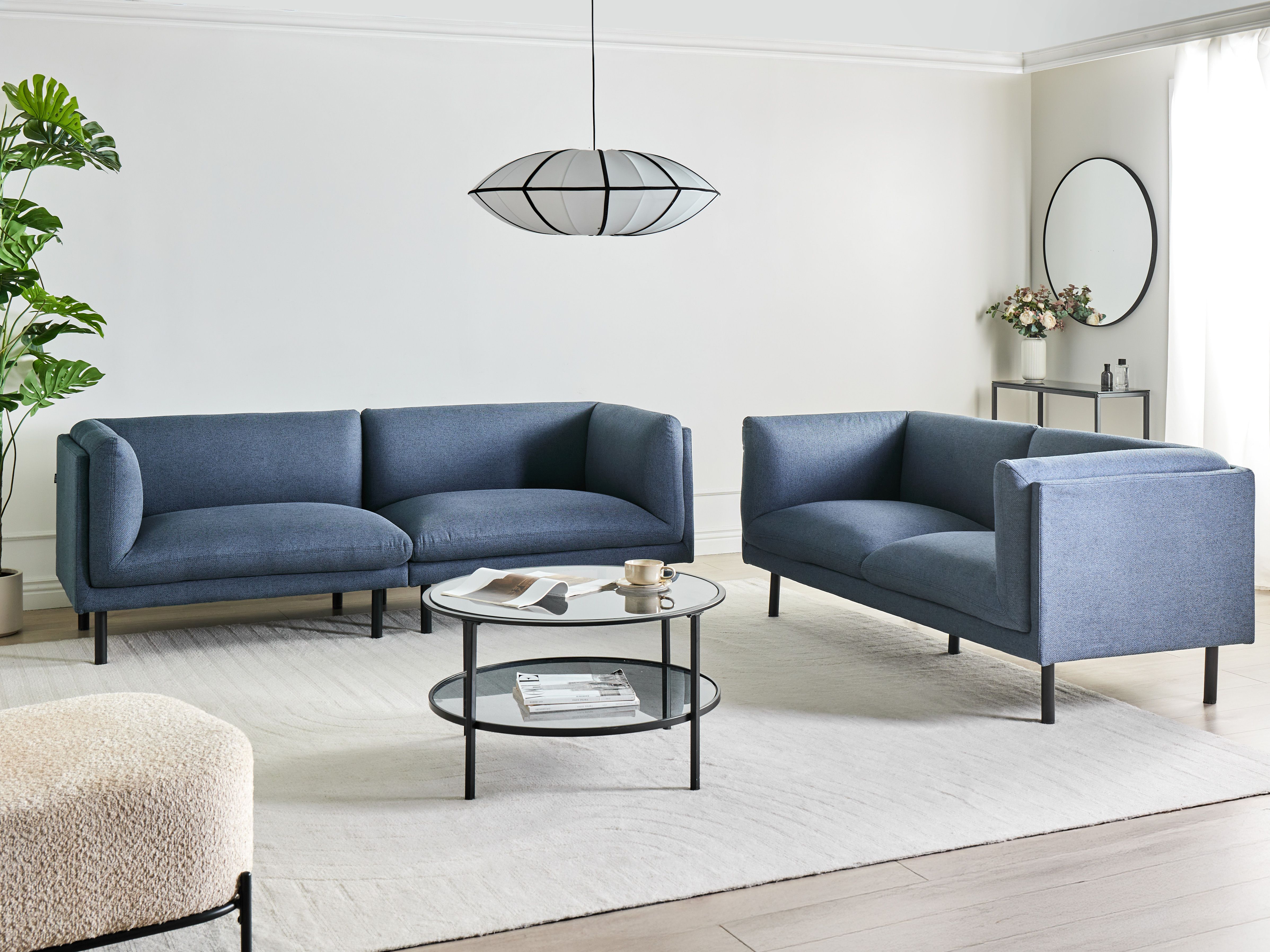 Living Room Set 5 Seater VORGOD Fabric Dark Blue