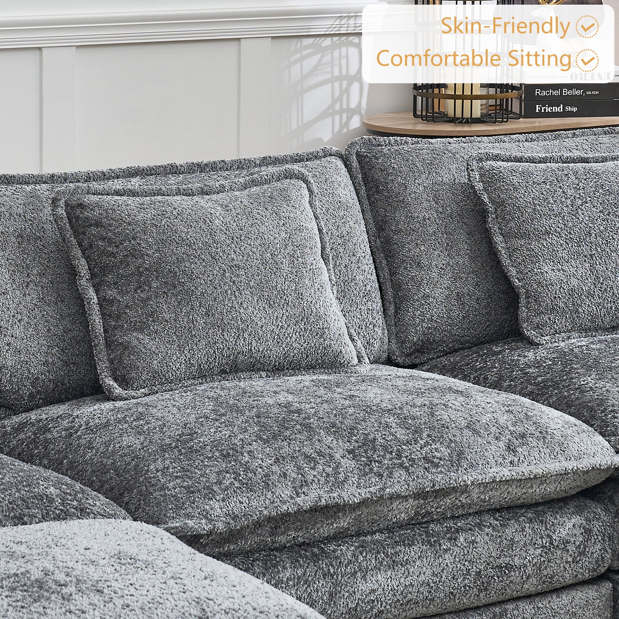 GNIXUU 112" Oversized Sectional Sofa Cloud Couch for Living Room, Modern Chenille L Shaped Couch, Comfy Boucle Modular Sofa Sleeper with Moveable Ottoman & Memory Foam (Green) - Image 34