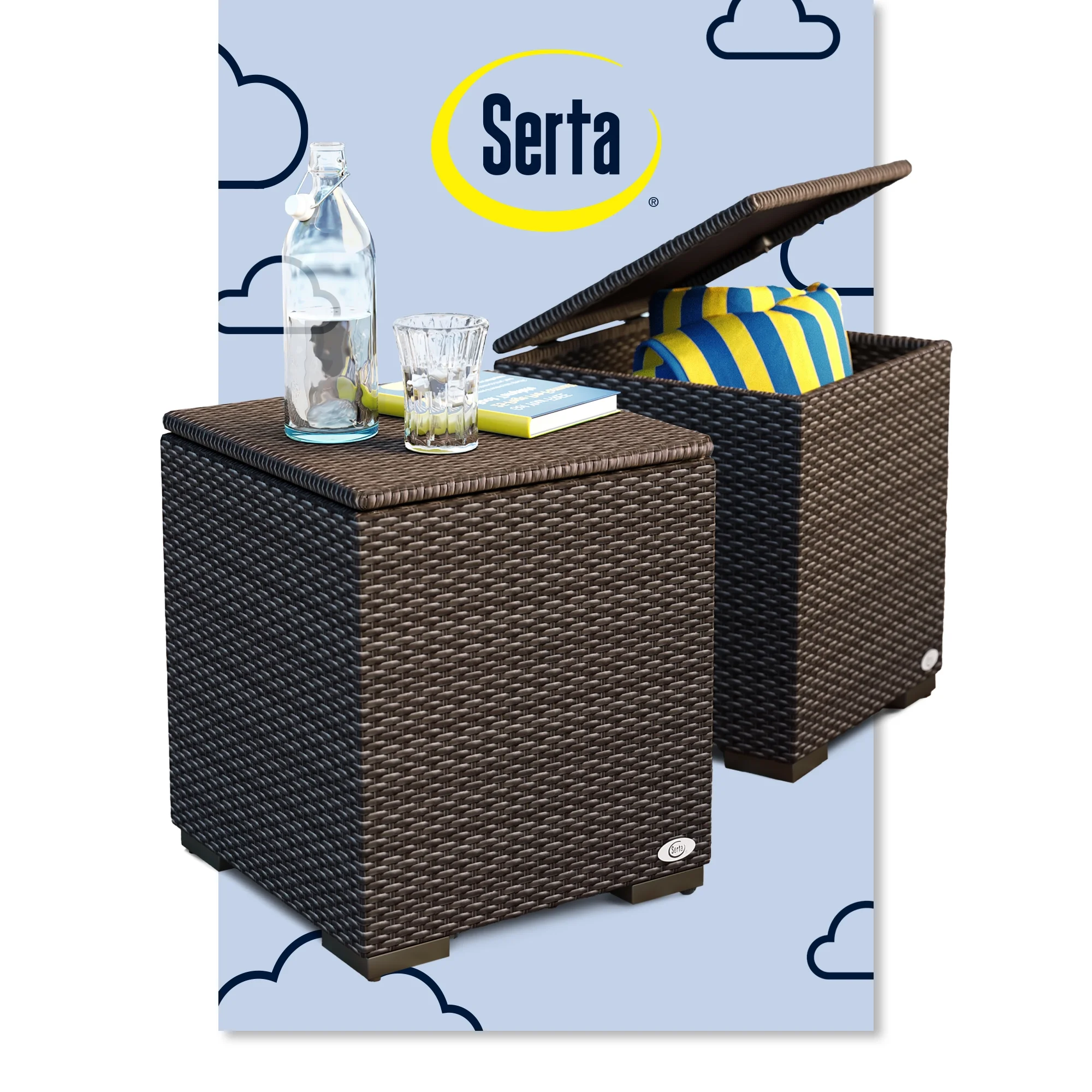 Serta Laguna Outdoor Storage Side Table - Brown Wicker