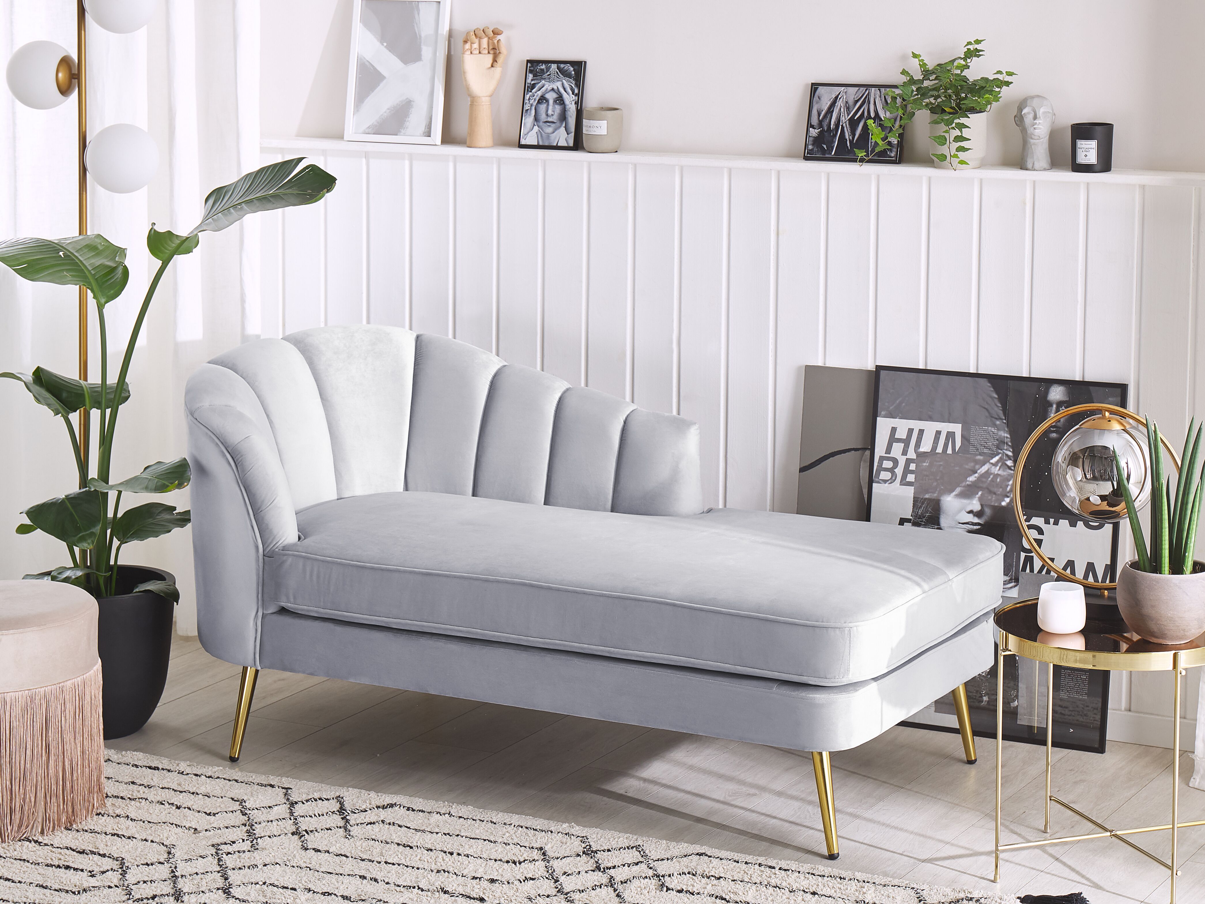 Left-Hand Chaise Lounge ALLIER Velvet Light Grey
