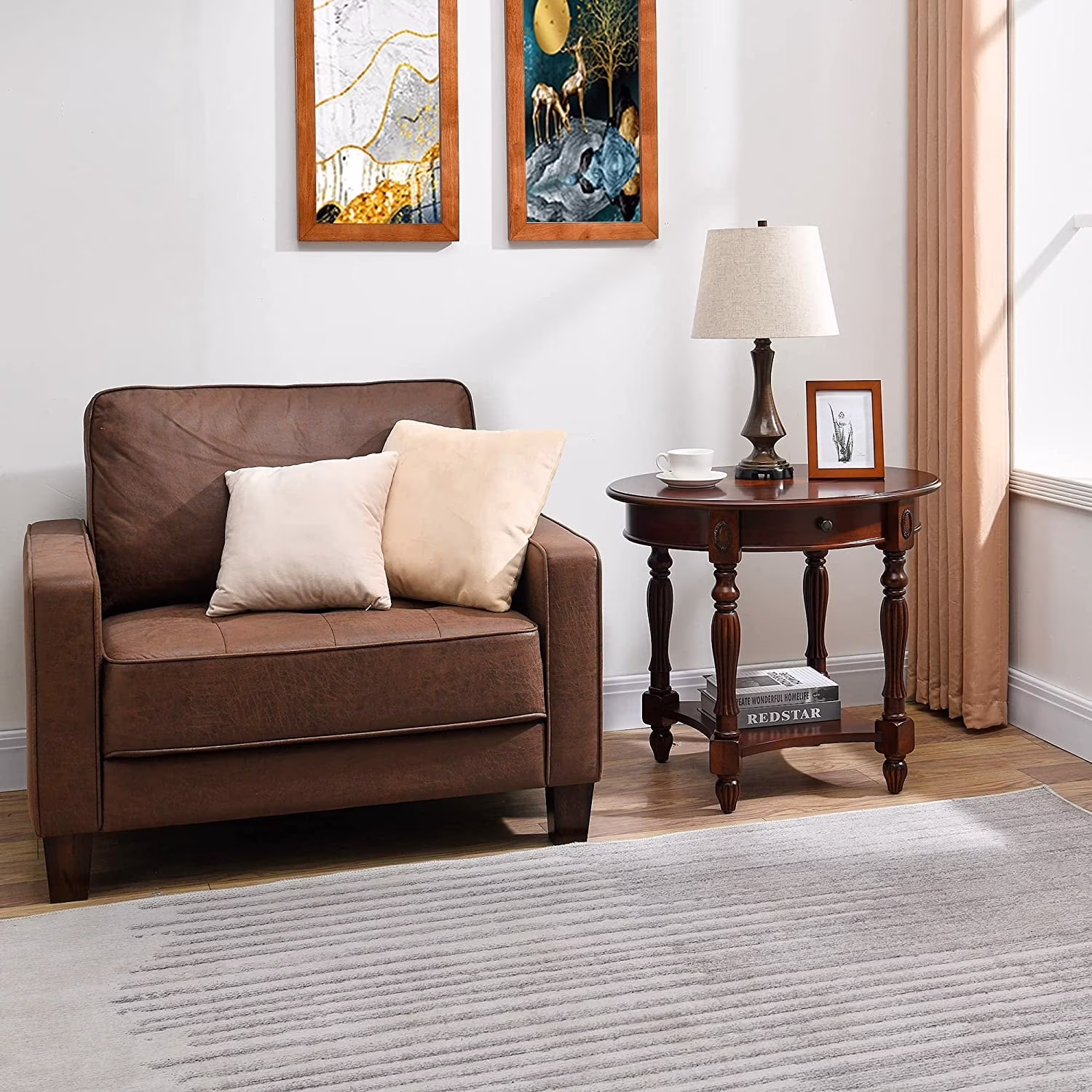 Solid Wood Coffee Table Console Table with Storage Drawer Square Side Table End Tables - Image 3