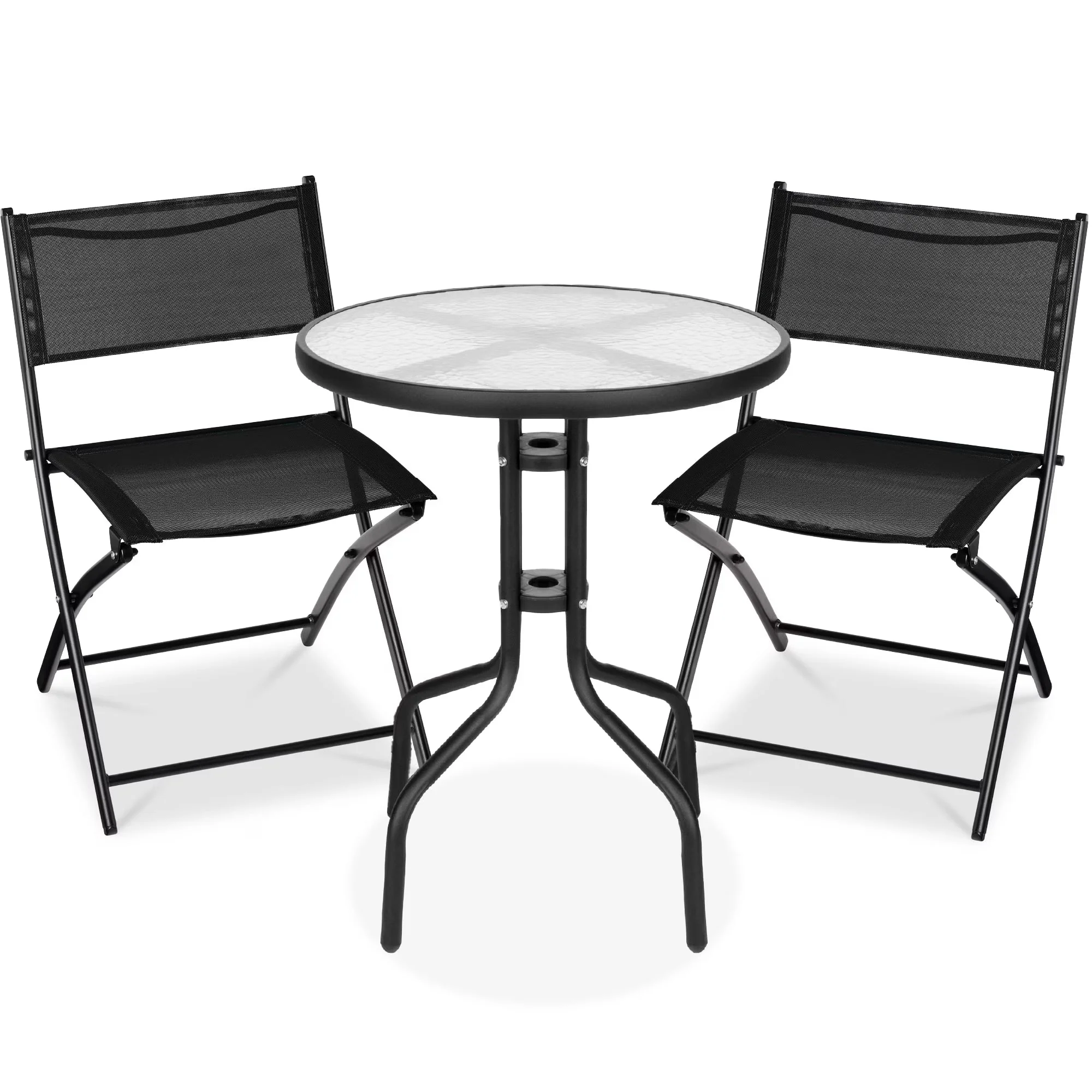 Best Choice Products 3-Piece Patio Bistro Dining Set With Glass Tabletop And Folding Chairs - Gray - Image 11 Best Choice Products 3-Piece Patio Bistro Dining Set With Glass Tabletop And Folding Chairs - Gray - Image 11