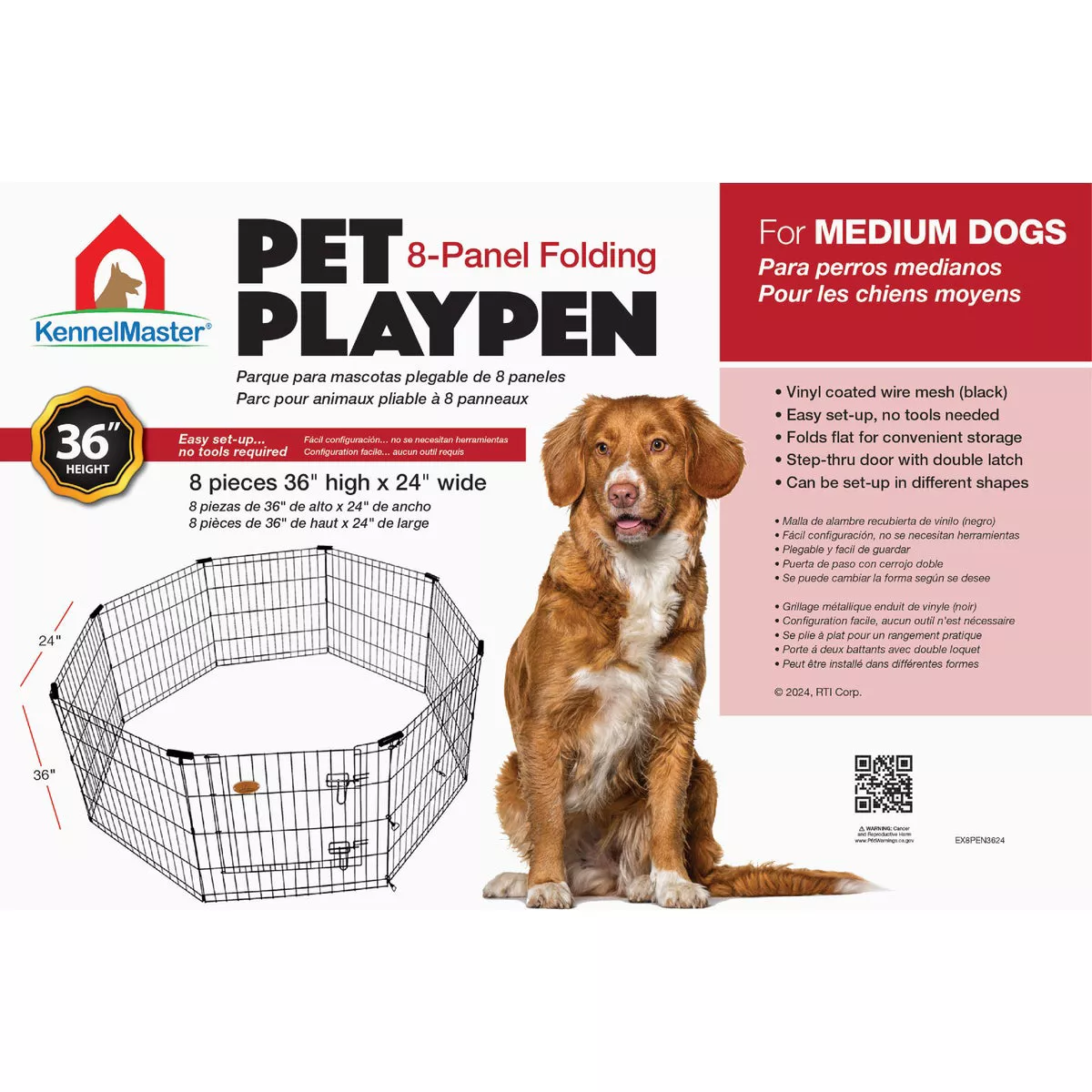 KennelMaster 23 In. W. x 27 In. H. x 36 In. L. Folding Kennel Crate