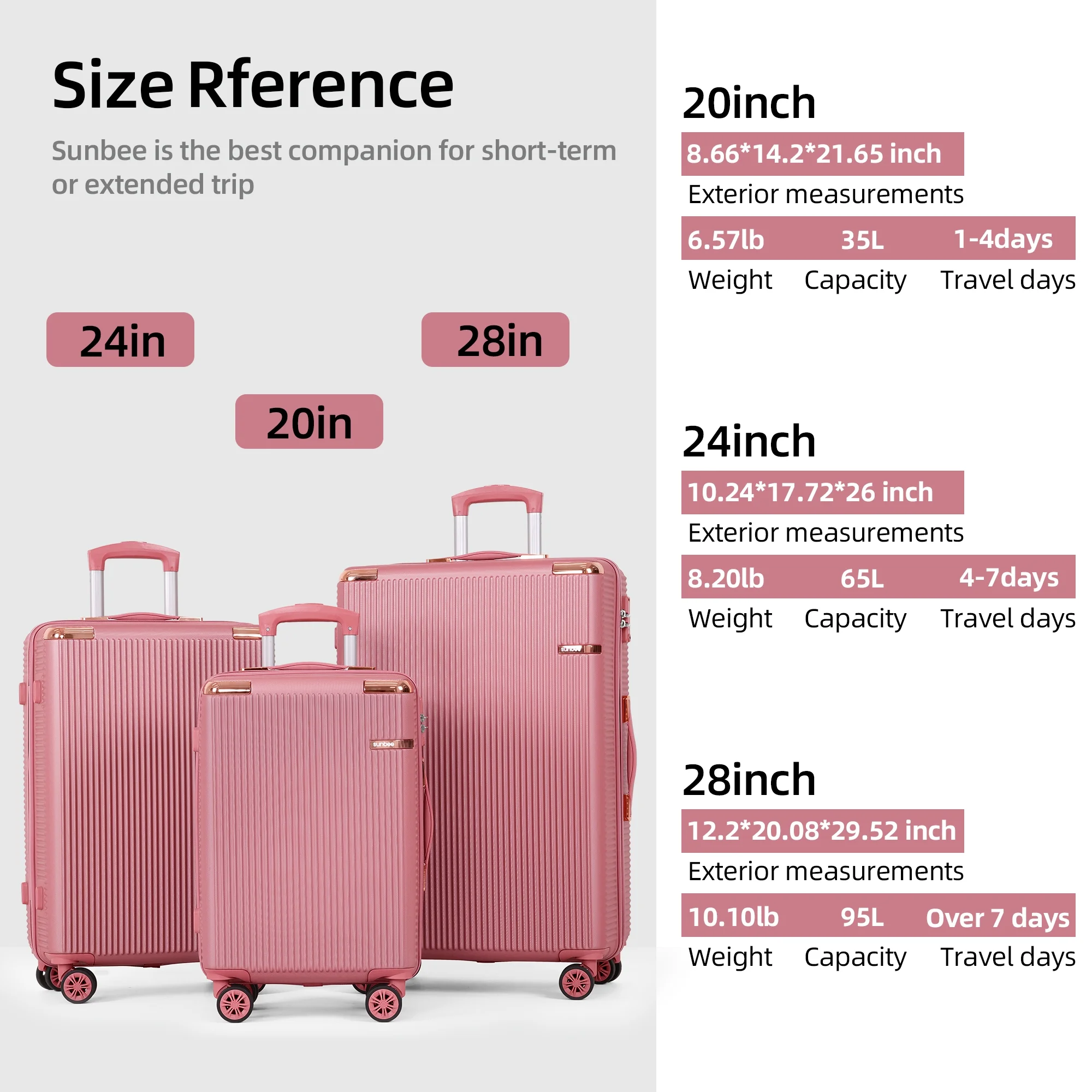 Sunbee Hardside Luggage Set 3 Piece Set Lightweight Suitcase with TSA Lock Spinner Wheels - Image 6