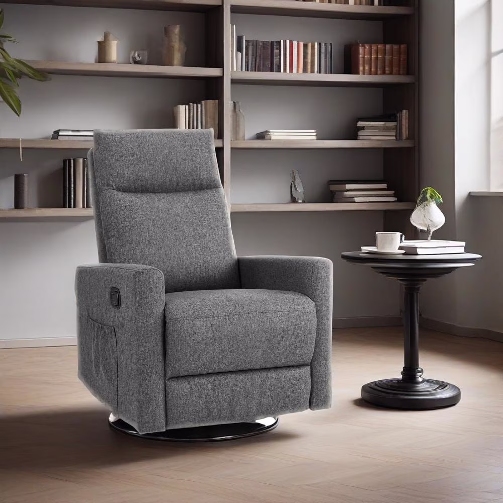 Recliner Message Chair with Footrest, Swivel Rocking Glider, High Back Upholstered Deep Seat for Living Room, Grey - Image 3