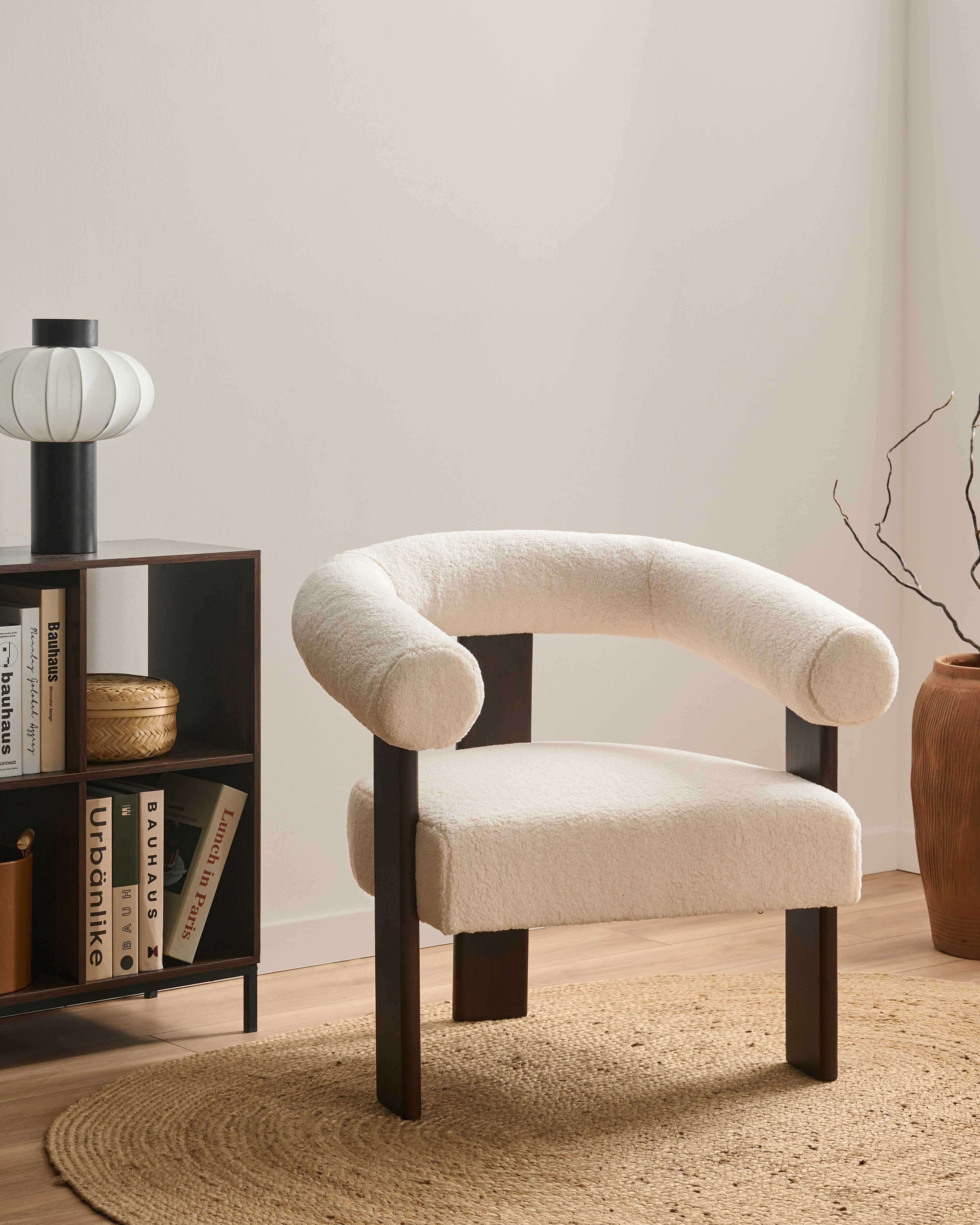 Armchair ILBRO Boucle Off-White/ Dark Brown