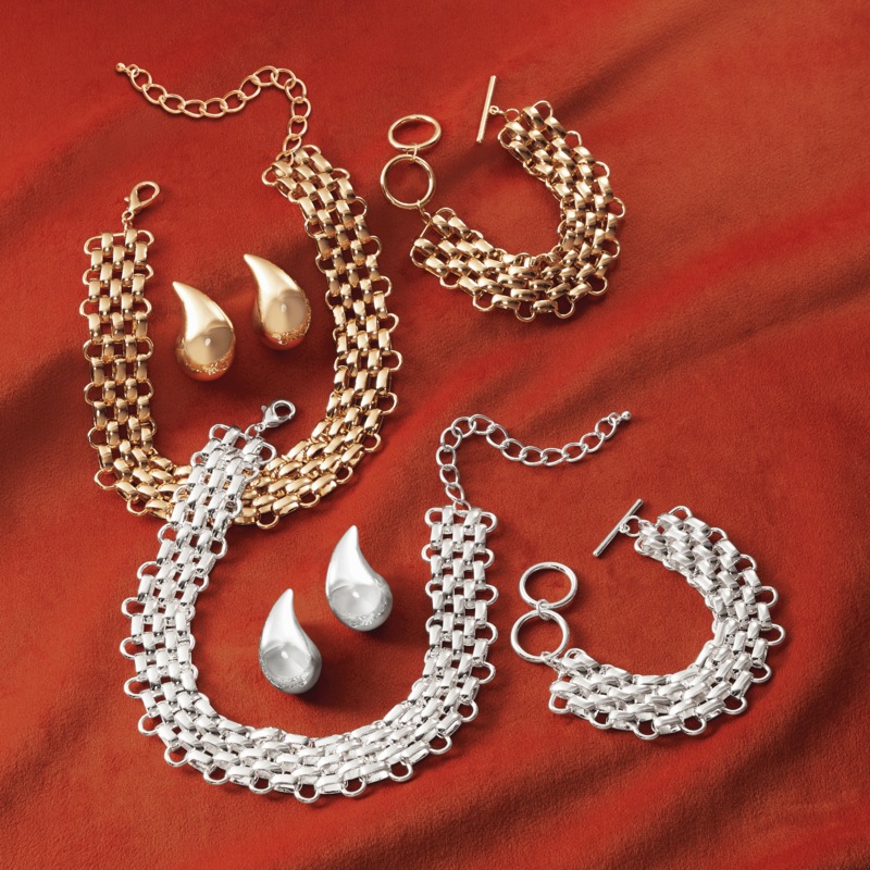 Link Necklace & Bracelet and Teardrop Earring  Set - MIDNIGHT VELVET CATALOG