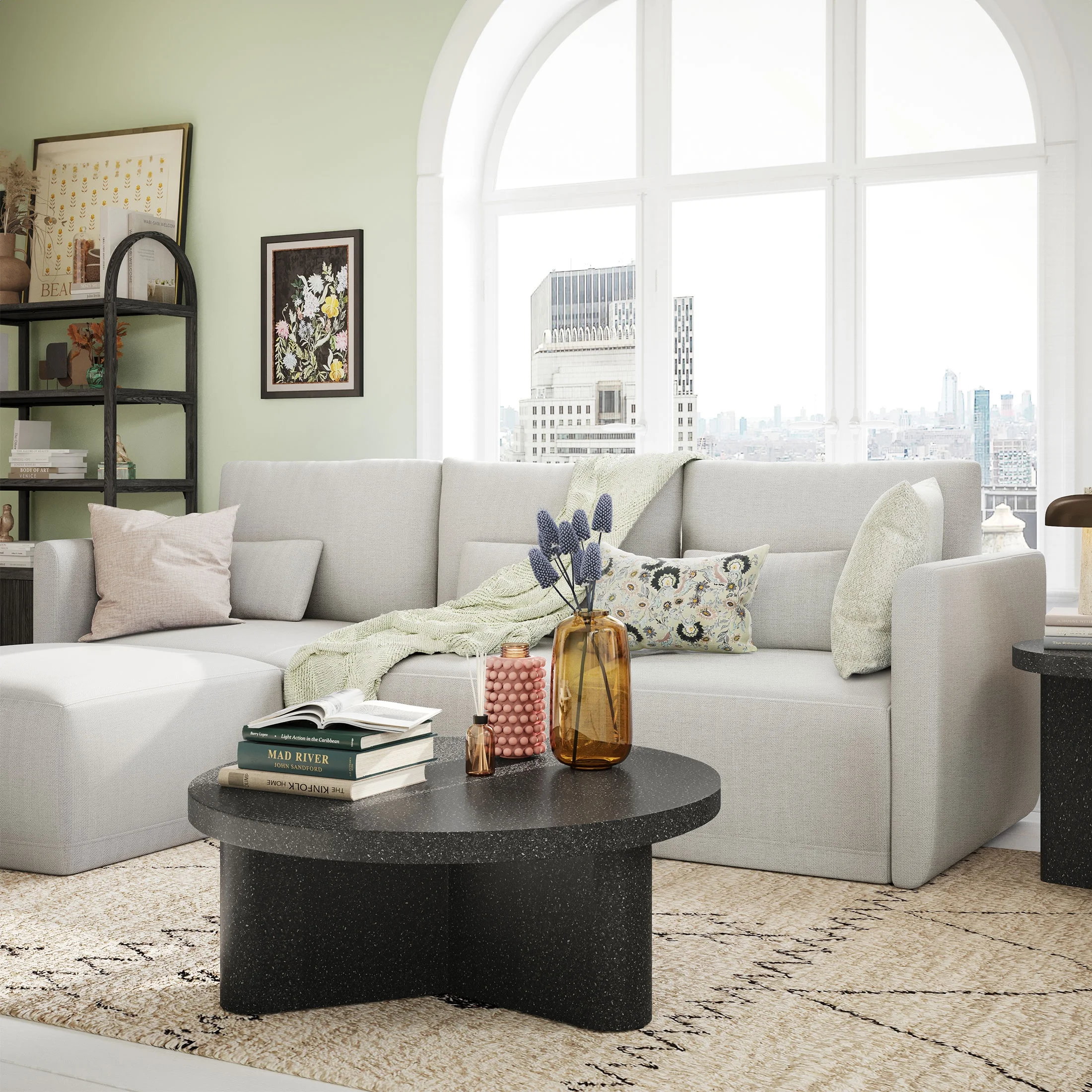 Beautiful Drew Modular Sectional Sofa with Ottoman by Drew Barrymore, Gray Fabric - Image 29