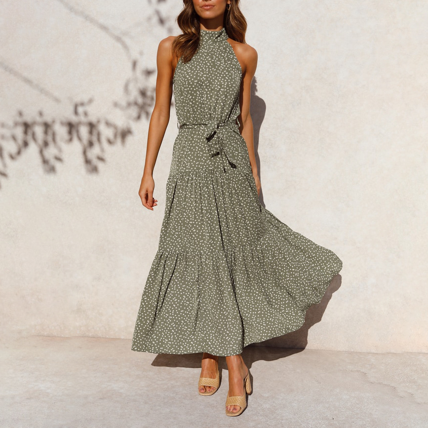 Fashion Casual Polka Dot Halterneck Dress