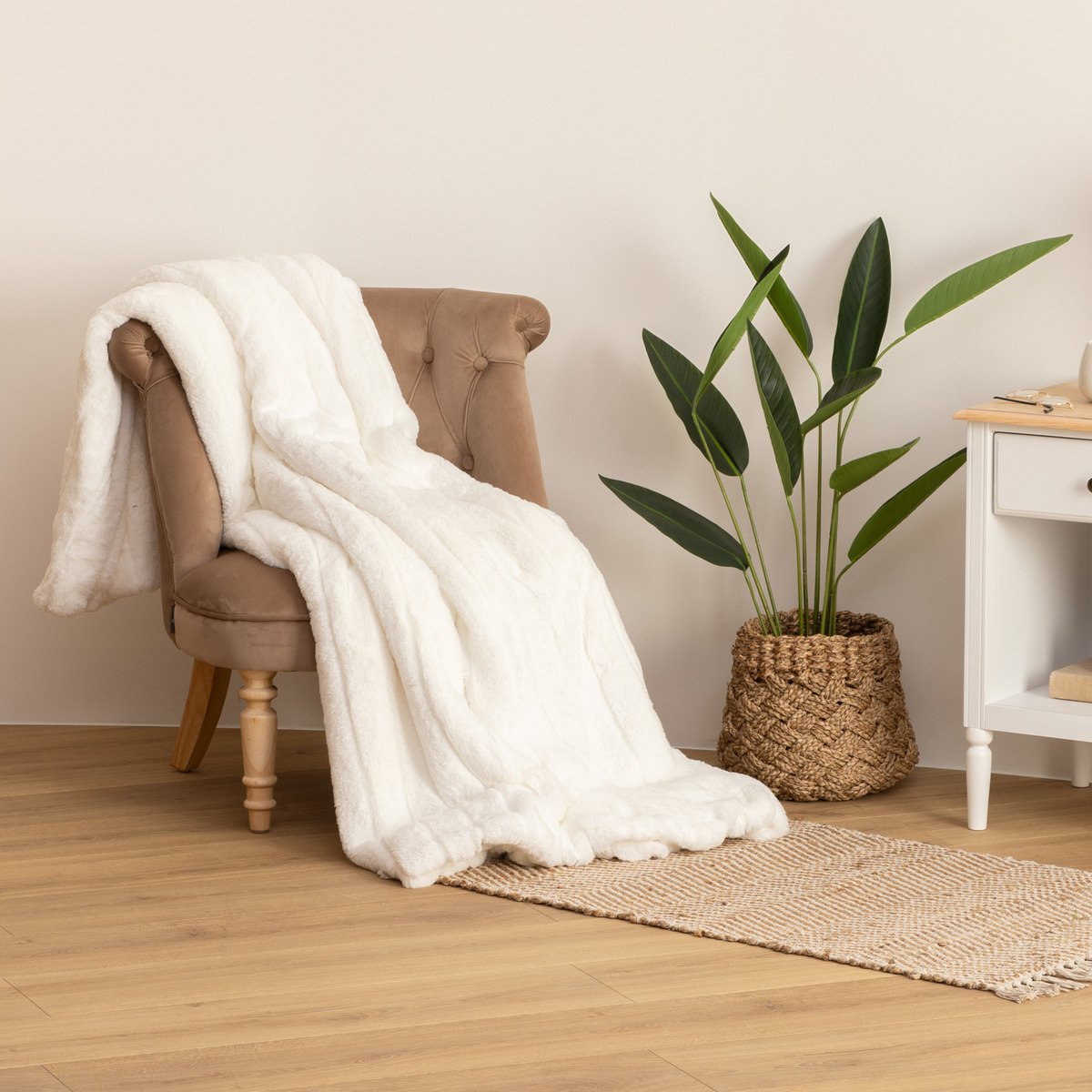 Faux fur plaid "Manoir" White, 180x230 cm