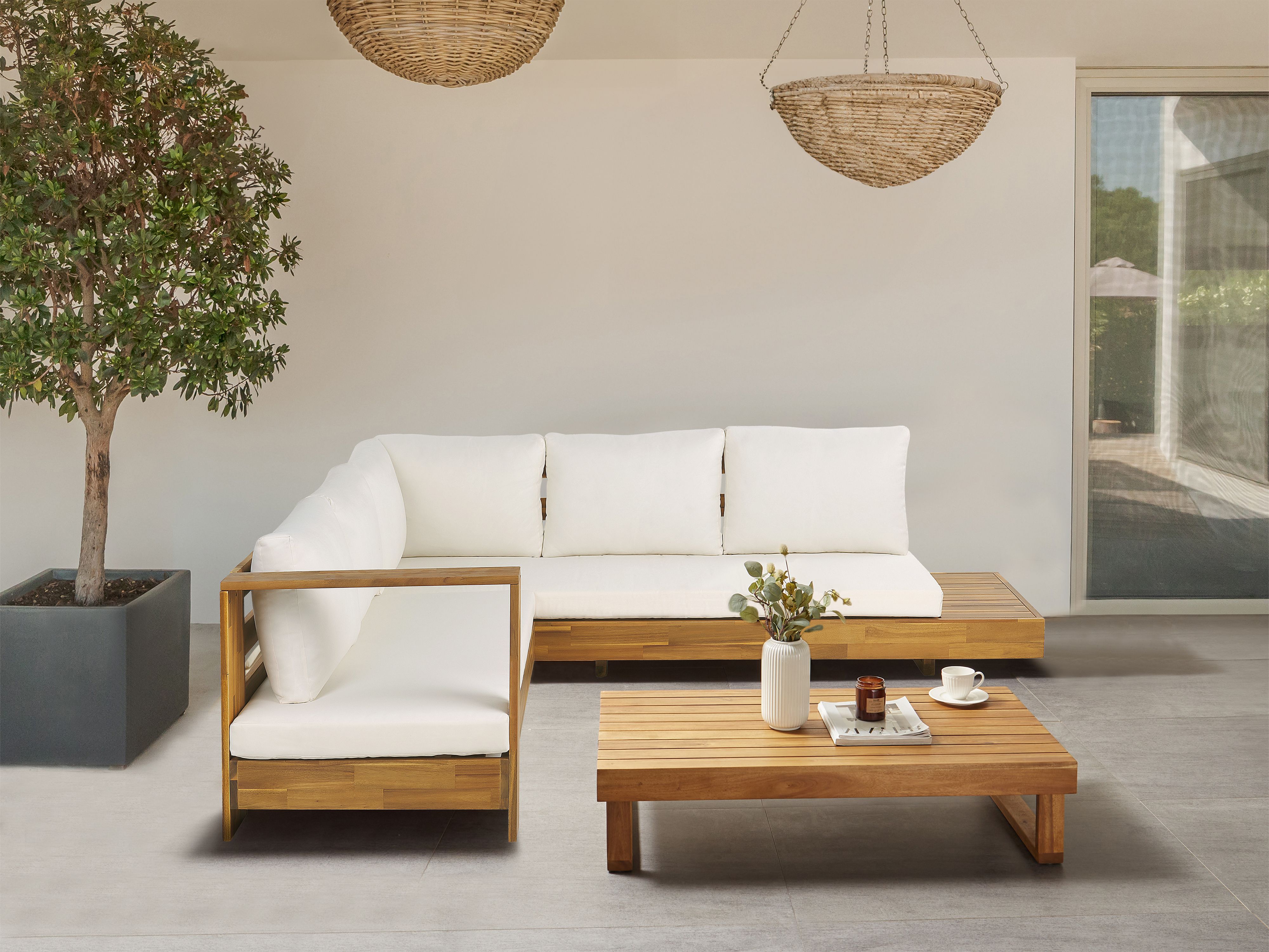 Garden Corner Sofa with Table 5 Seater MARETTIMO Right Hand Certified Acacia Wood Brown