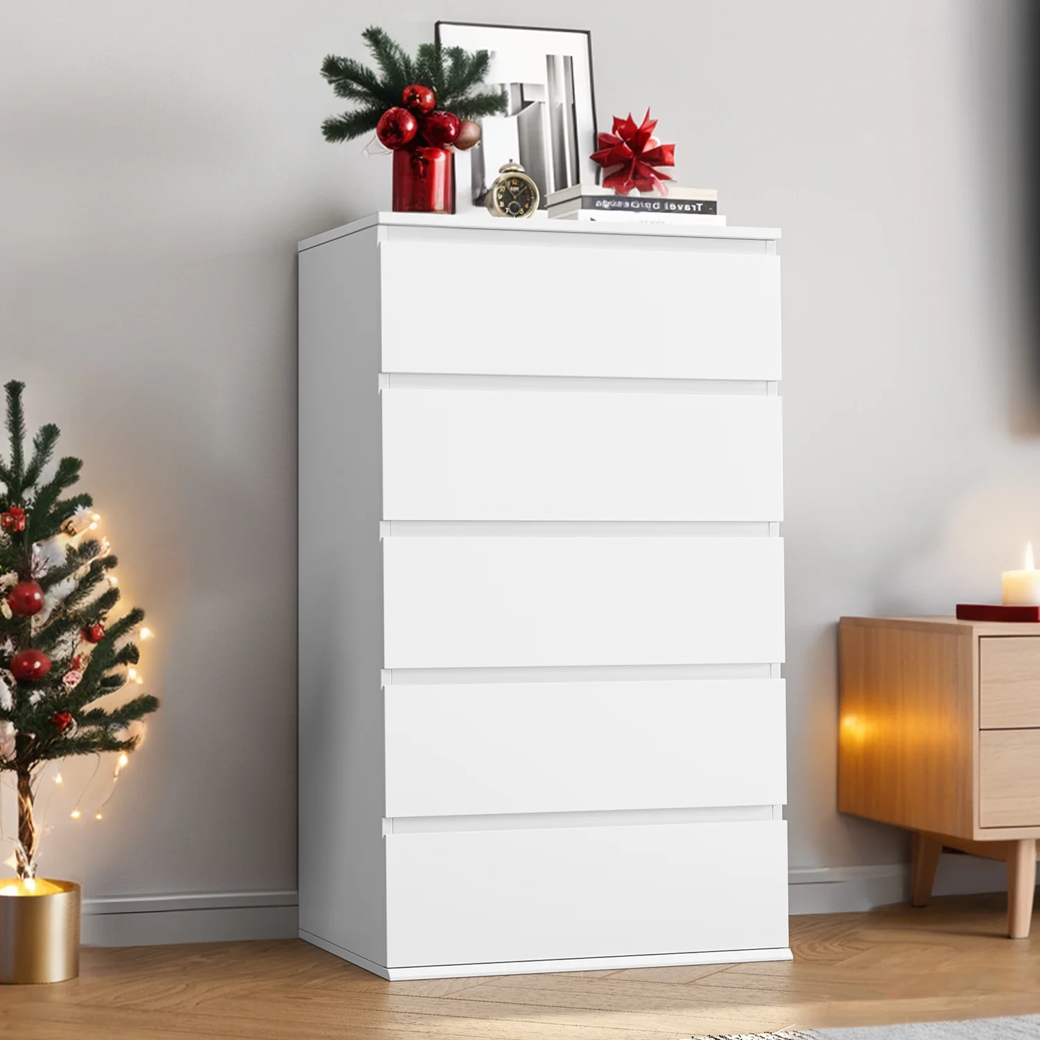 Homfa 5 Drawer White Dresser, Modern Storage Cabinet for Bedroom,Tall Chest of Drawers for Living Room - Image 14