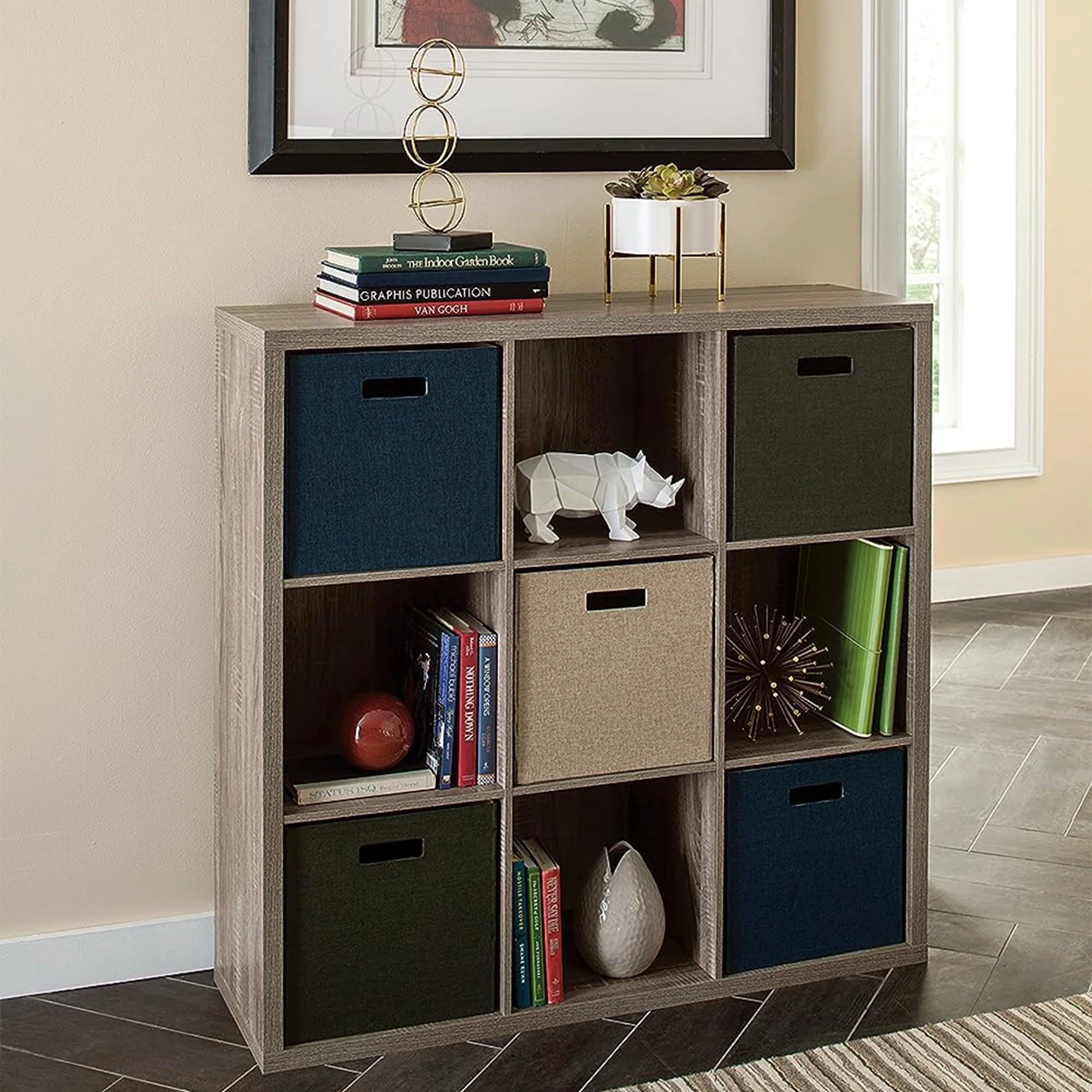 ClosetMaid 9 Cube Storage Shelf Bookshelf Organizer with Back Panel, Gray - Image 9