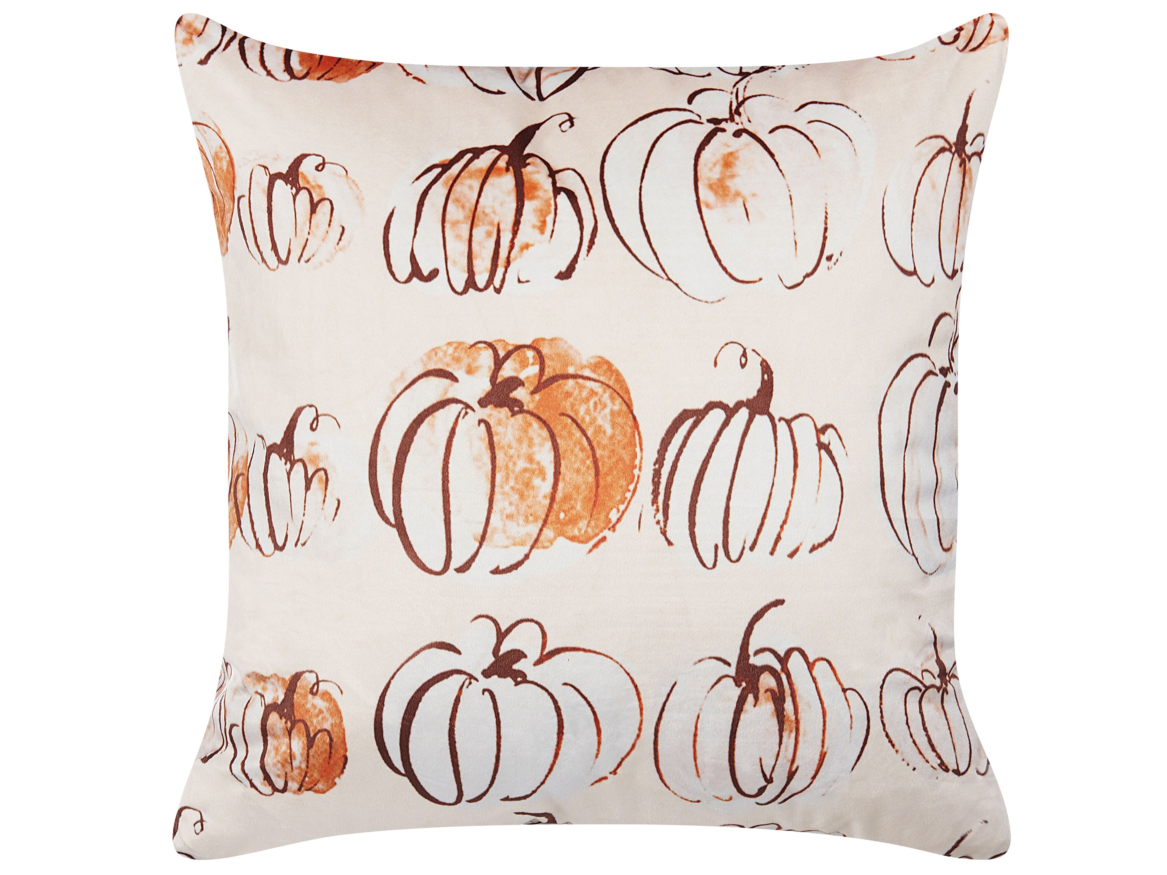 Throw Cushion CUCURBITA Velvet 45 x 45 cm Beige Plant Pattern